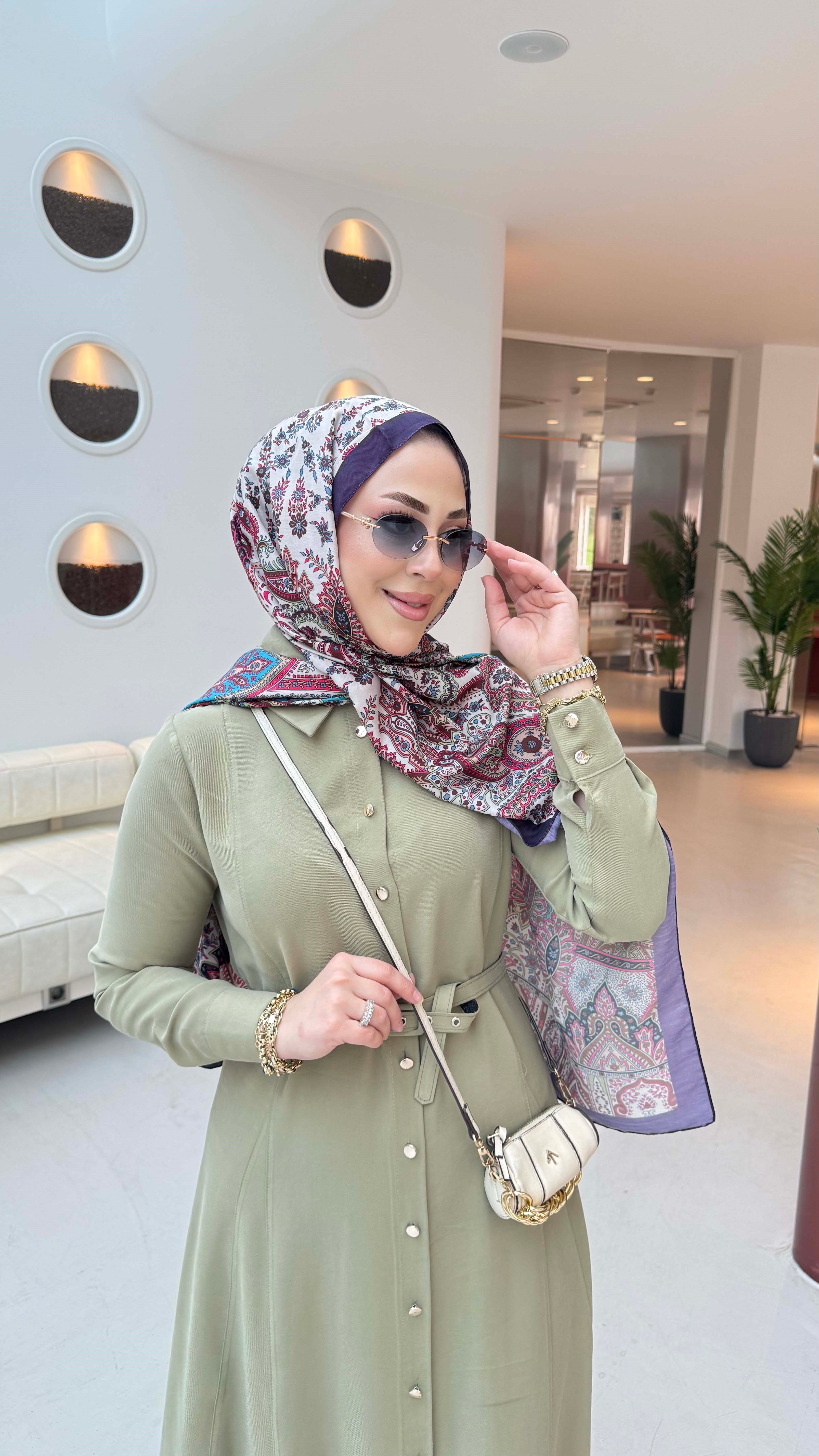 Düğmeli Tencel Gömlek Elbise Yeşil 5499