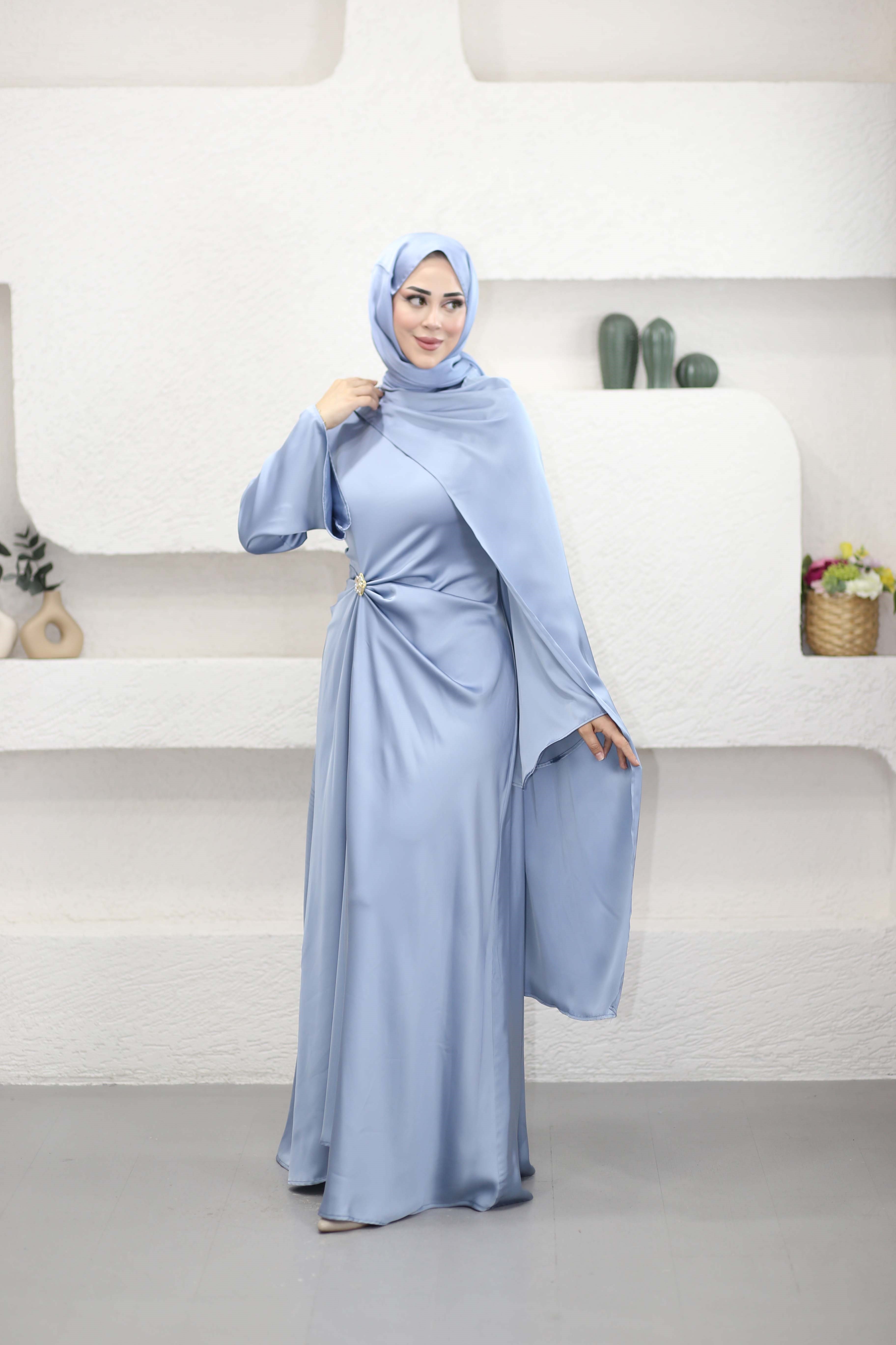 İsalle Broşlu Elbise Bebe Mavi 6841