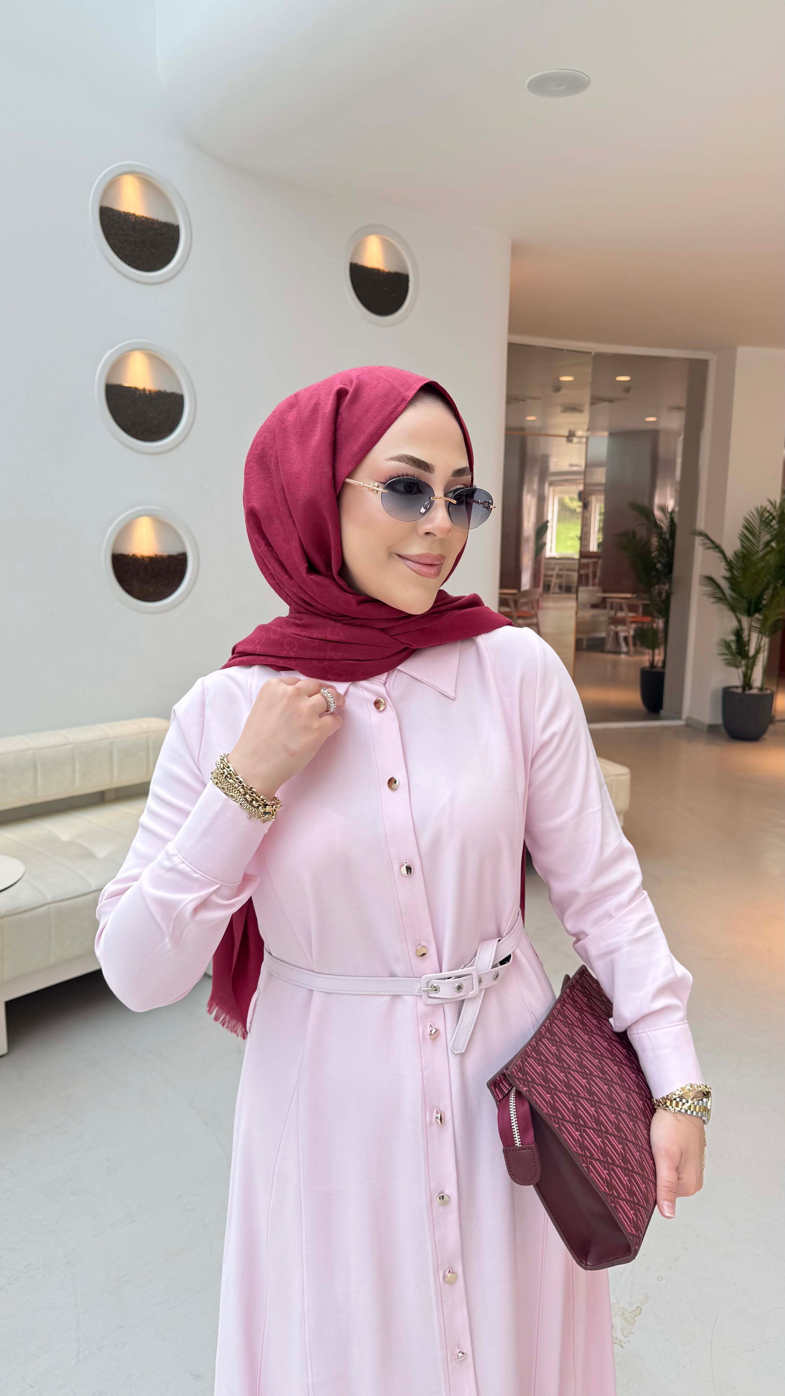 Düğmeli Tencel Gömlek Elbise Şeker Pembe 5499