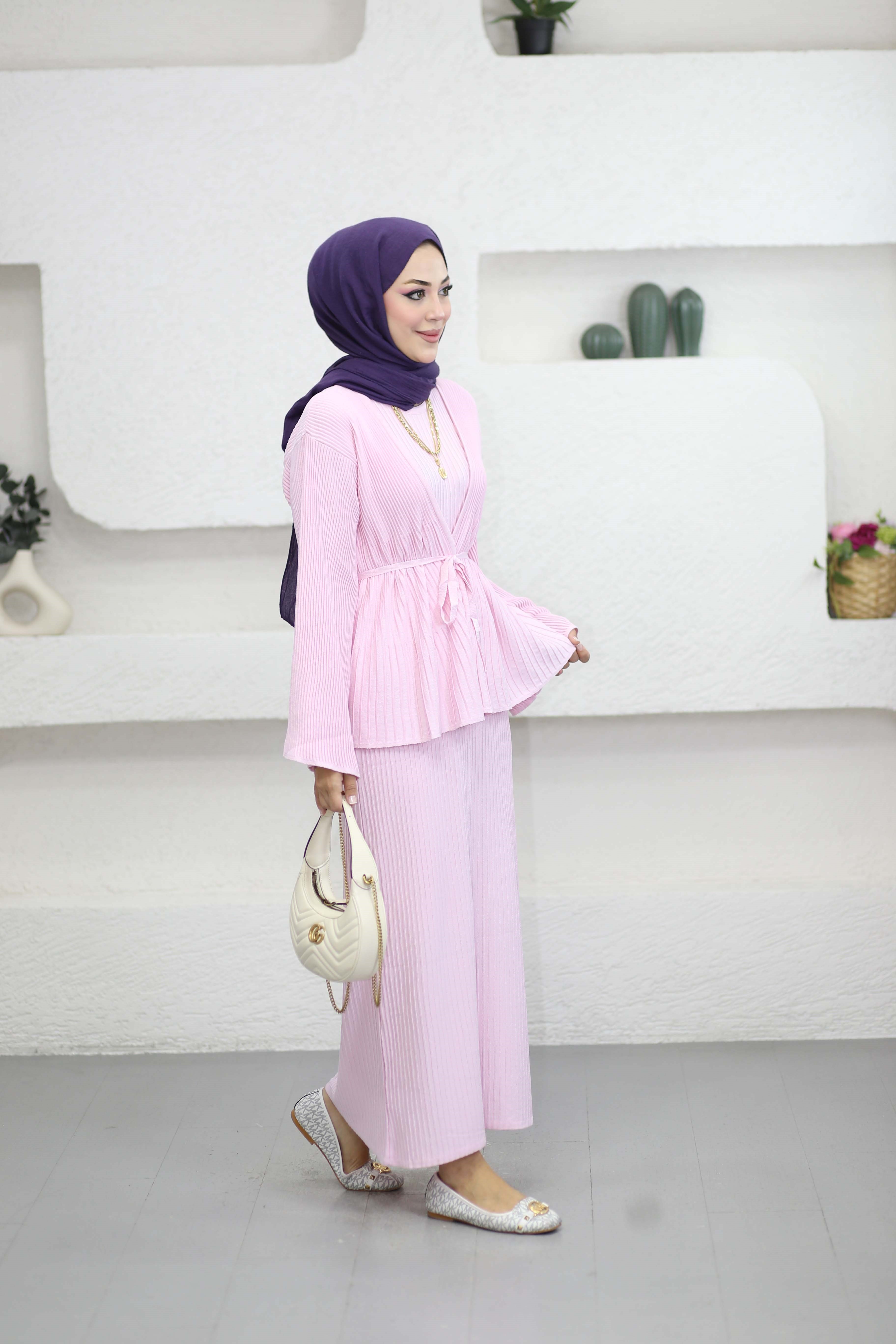 Hırkalı Fitilli Elbise Pembe 3012