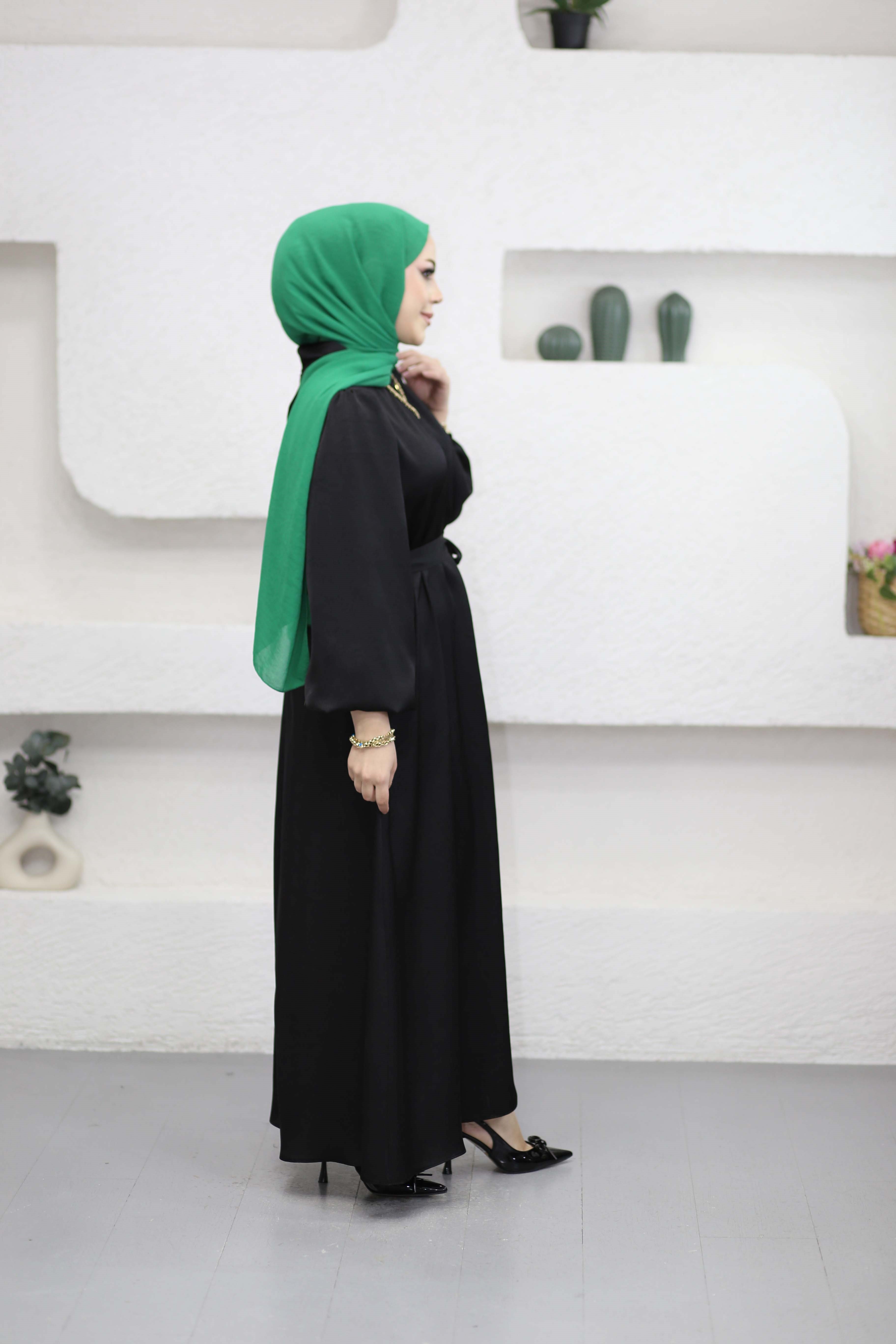 Damar Desenli Elbise Siyah 9771