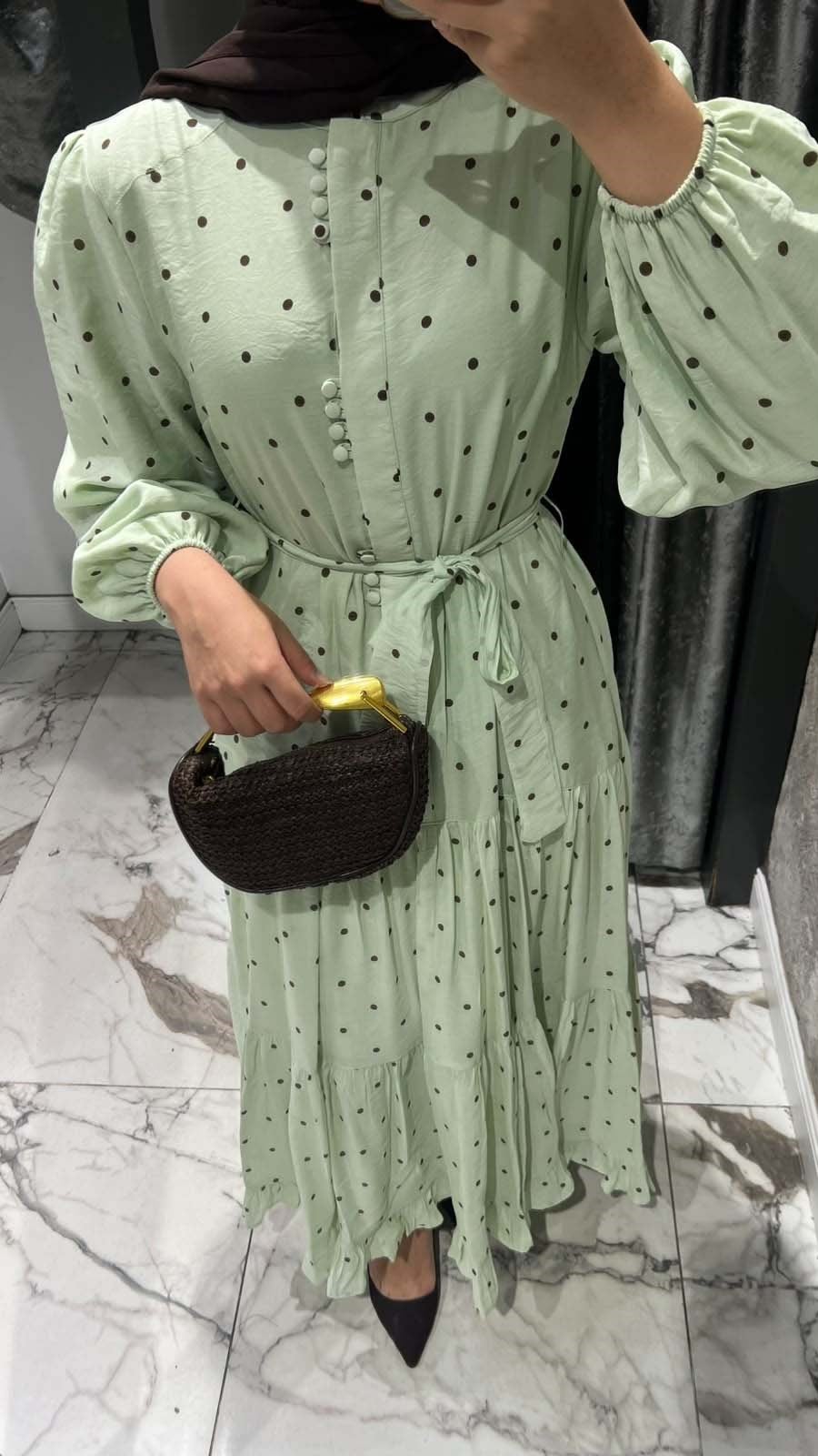 Puantiye Elbise Mint 1602