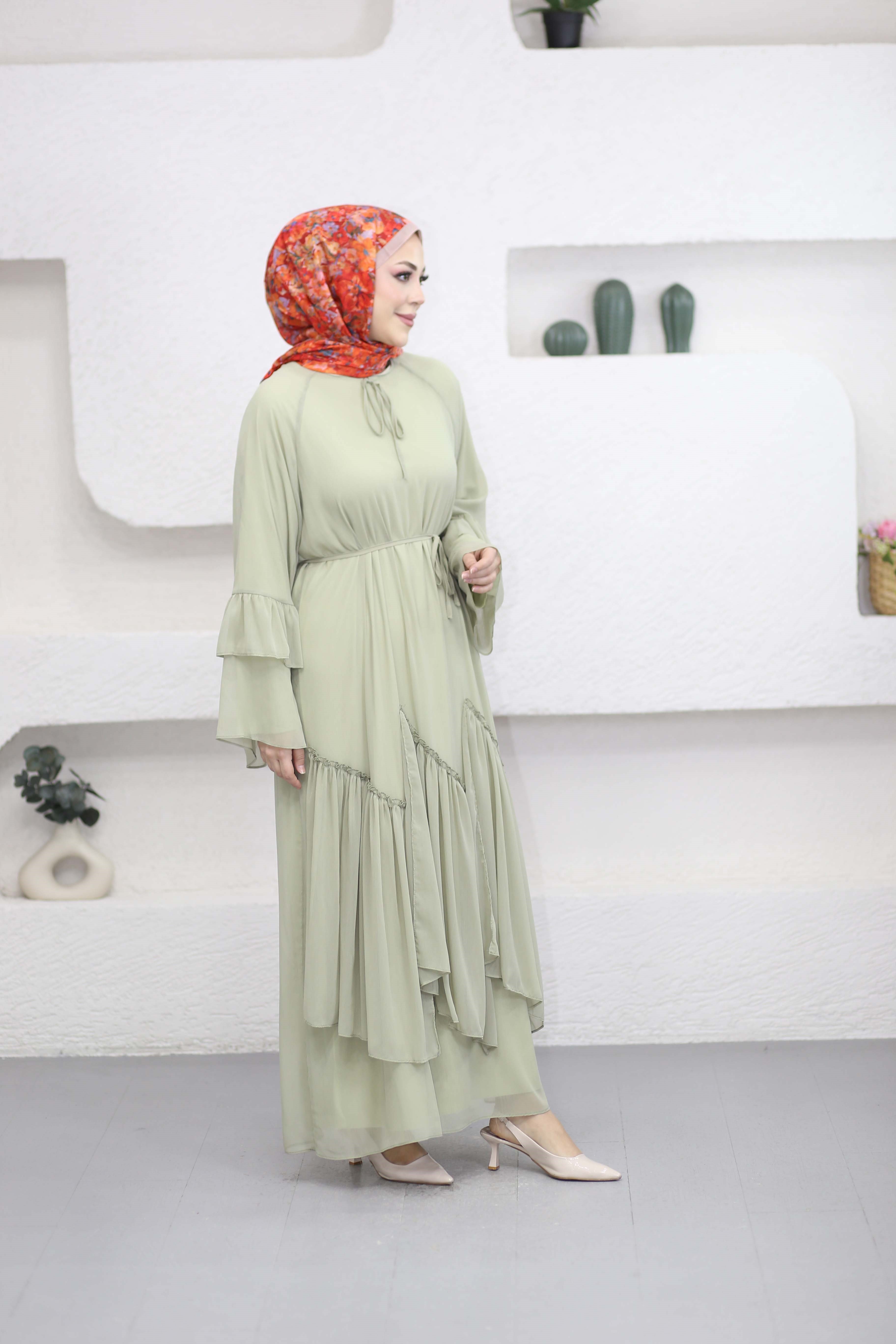 Kol Detaylı Tasarım Elbise Mint 25133