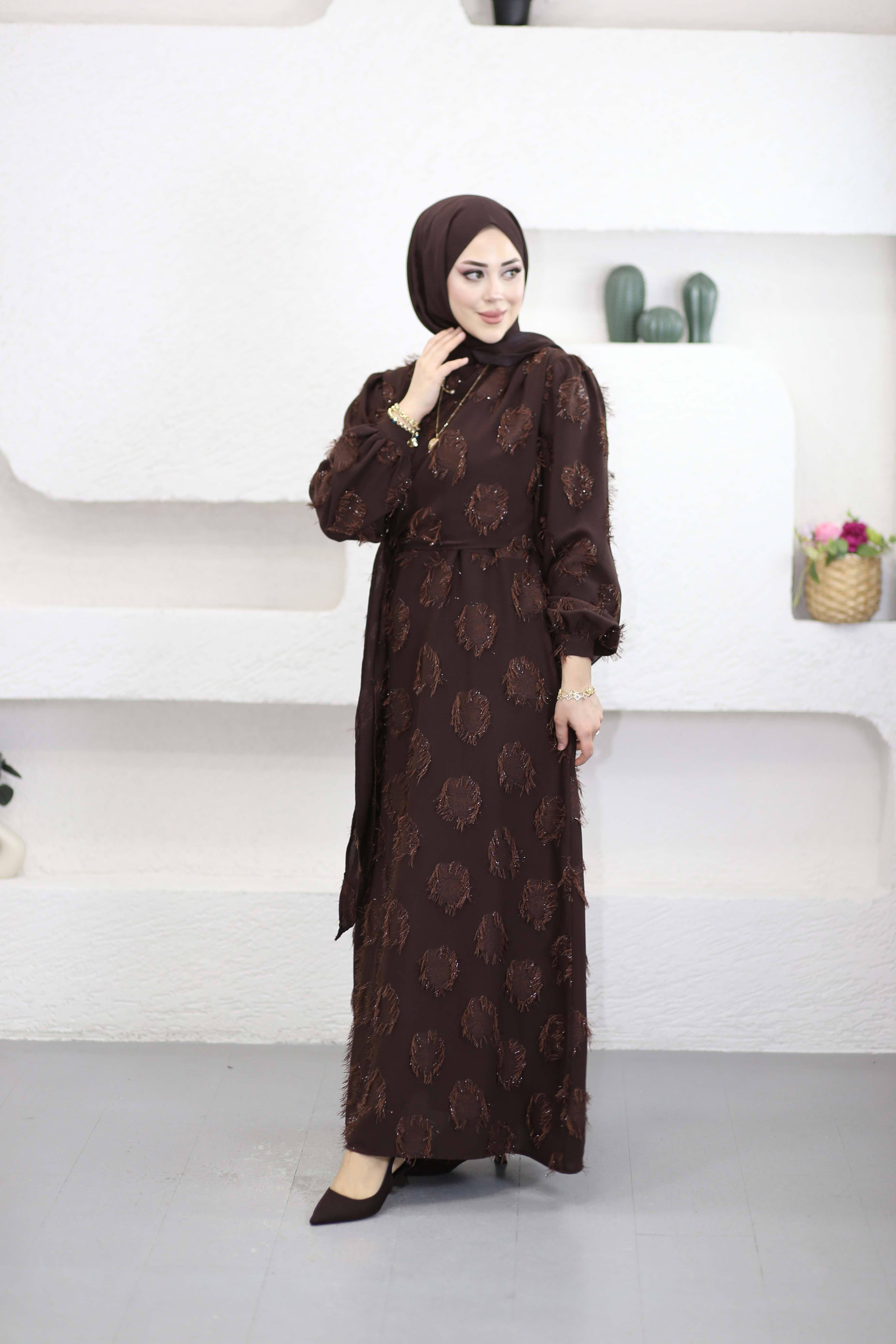 Parıltı Elbise Kahverengi 5506