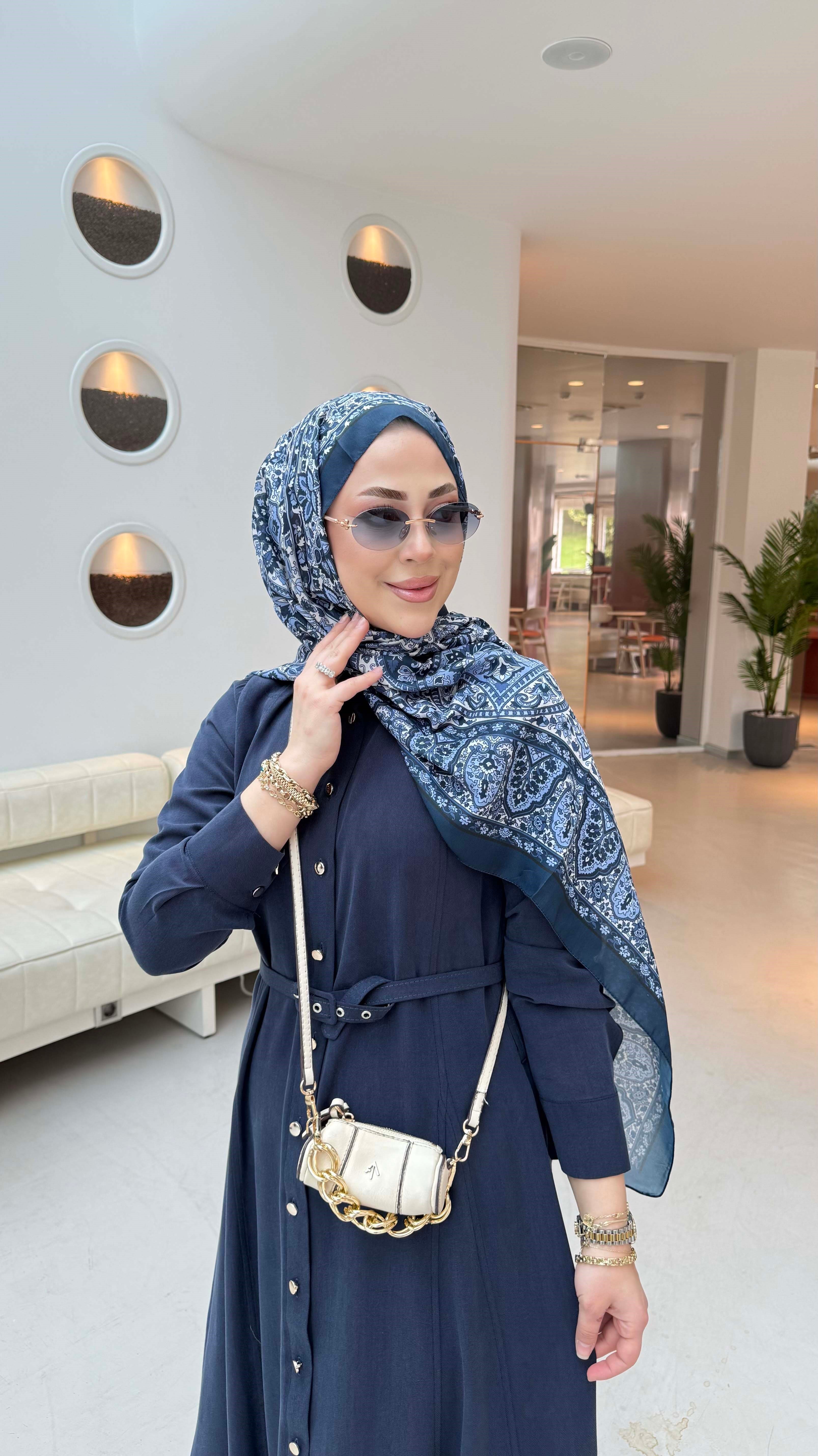 Düğmeli Tencel Gömlek Elbise Lacivert 5499
