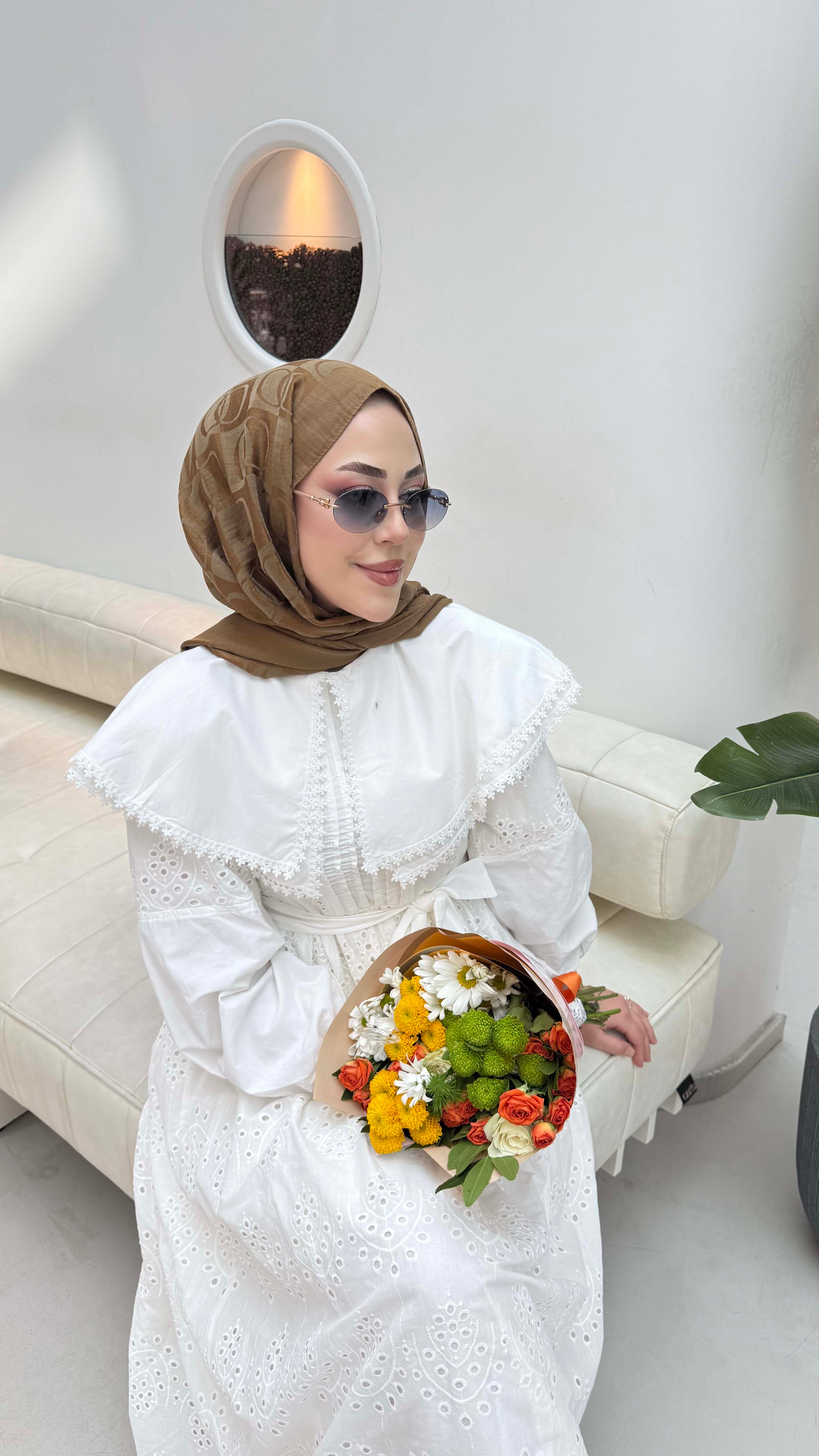 Bebe Yaka Güpür Elbise Beyaz 1421
