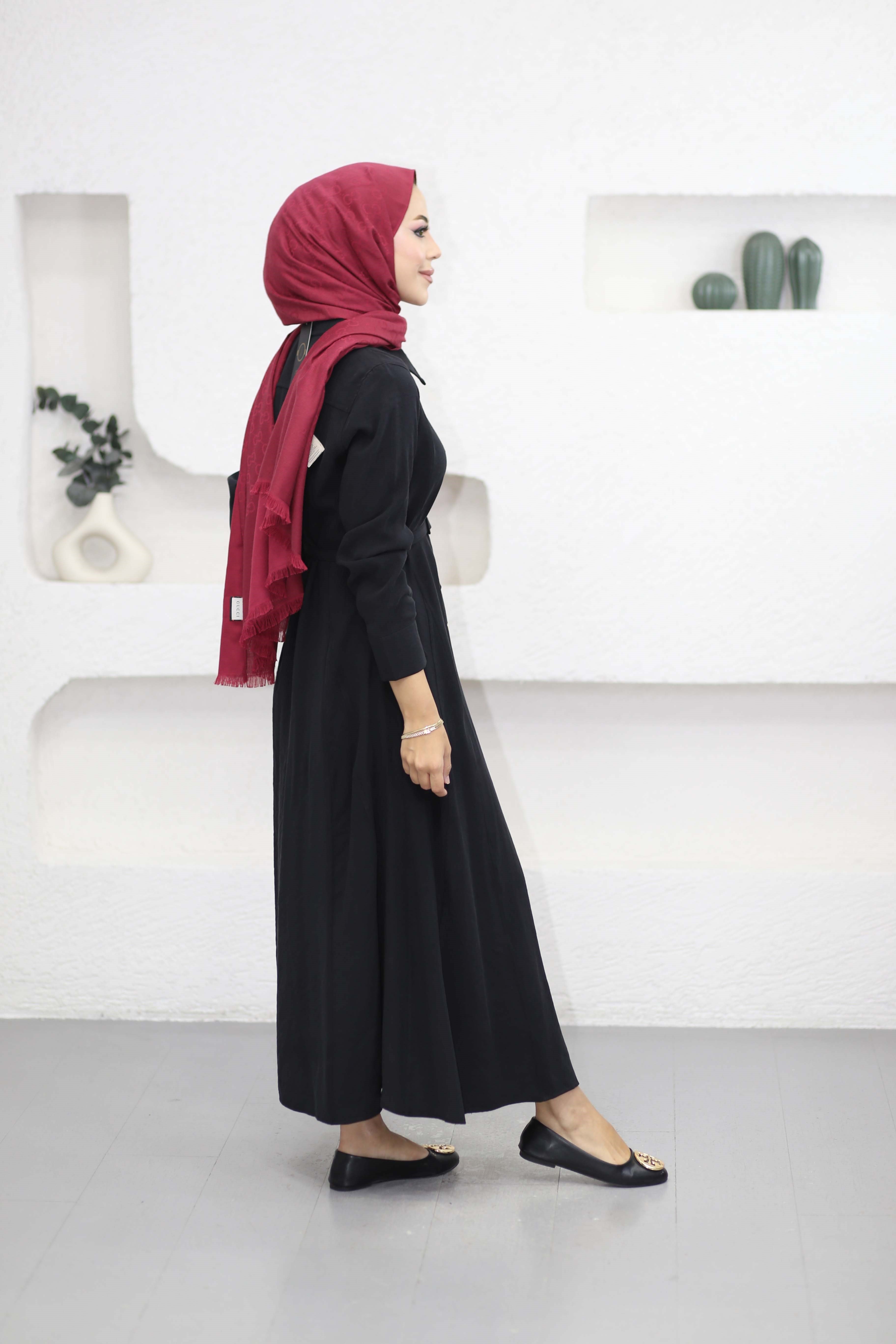 Düğmeli Tencel Gömlek Elbise Siyah 5499