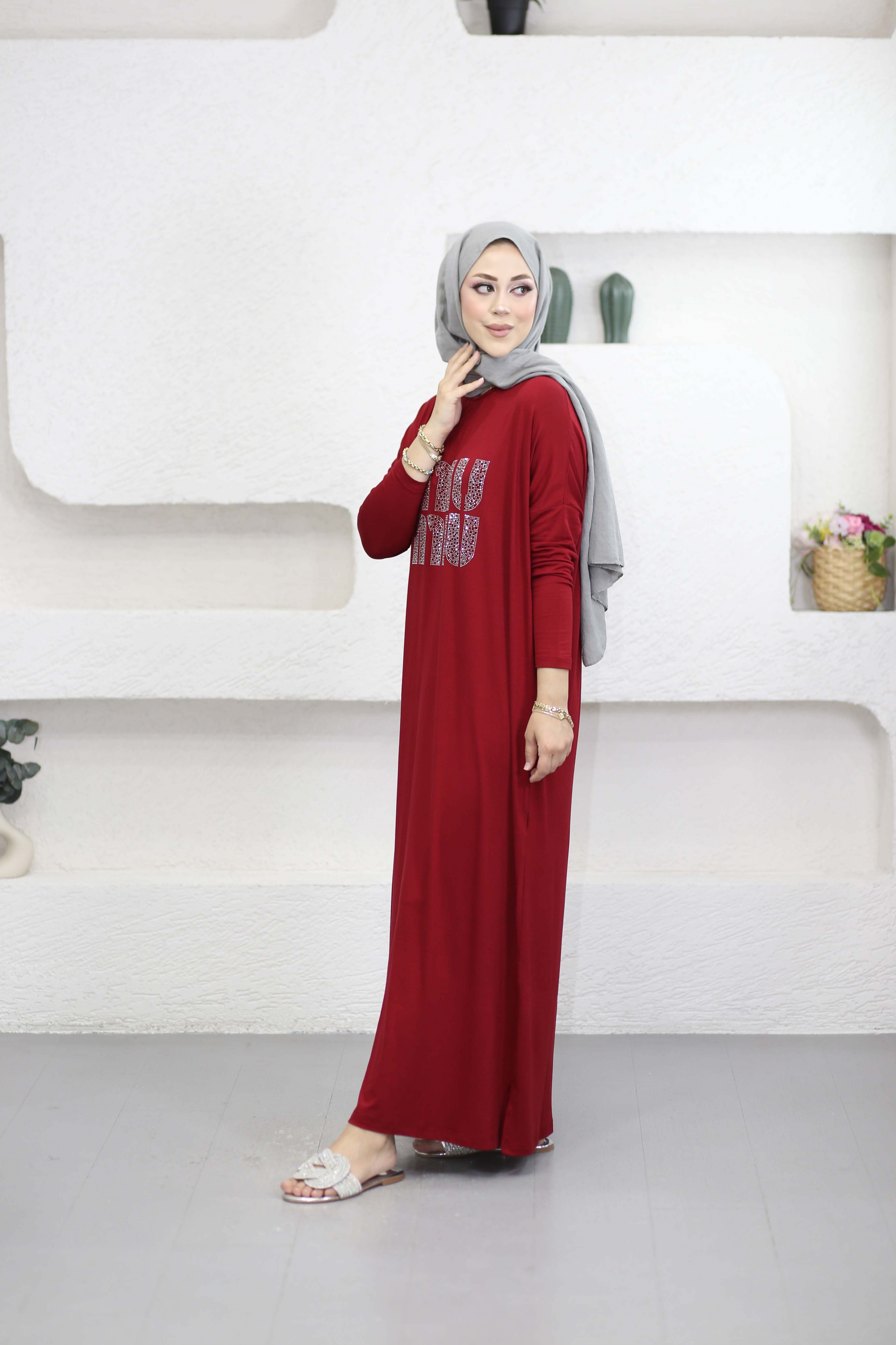 Mıu Taşlı Elbise Bordo 2211