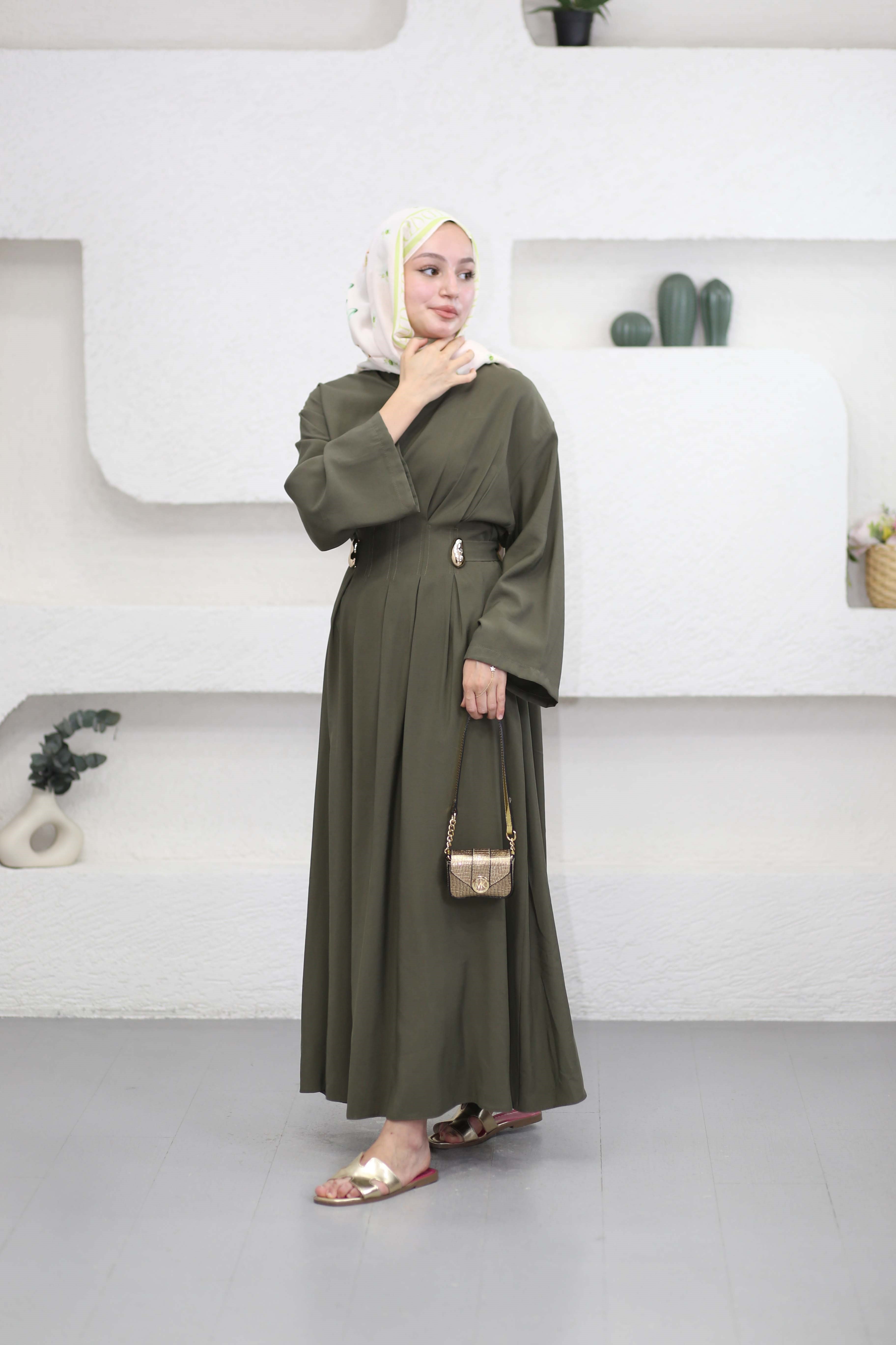 Beli Toka Pensli Elbise Haki 5526