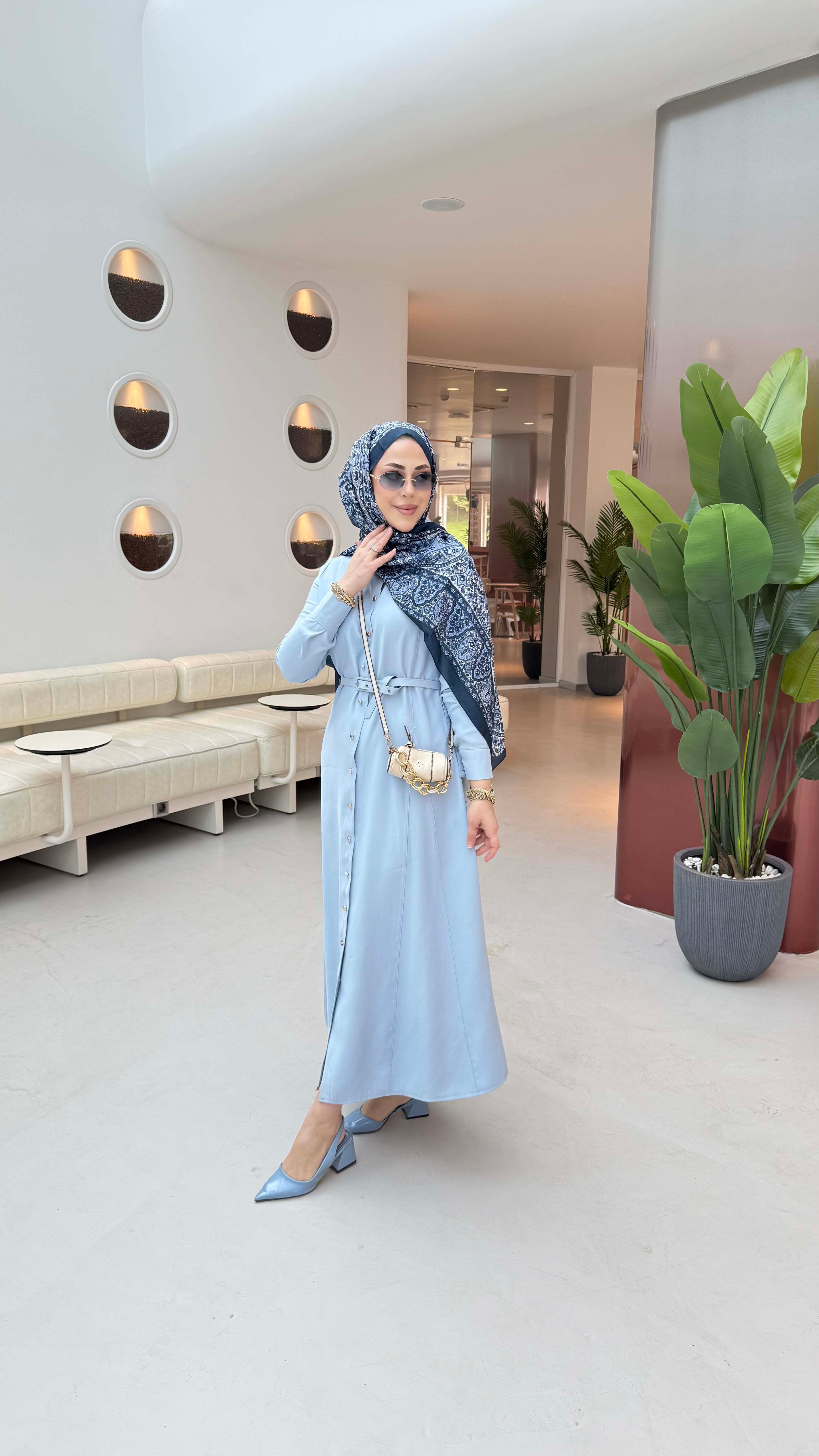 Düğmeli Tencel Gömlek Elbise Bebe Mavi 5499