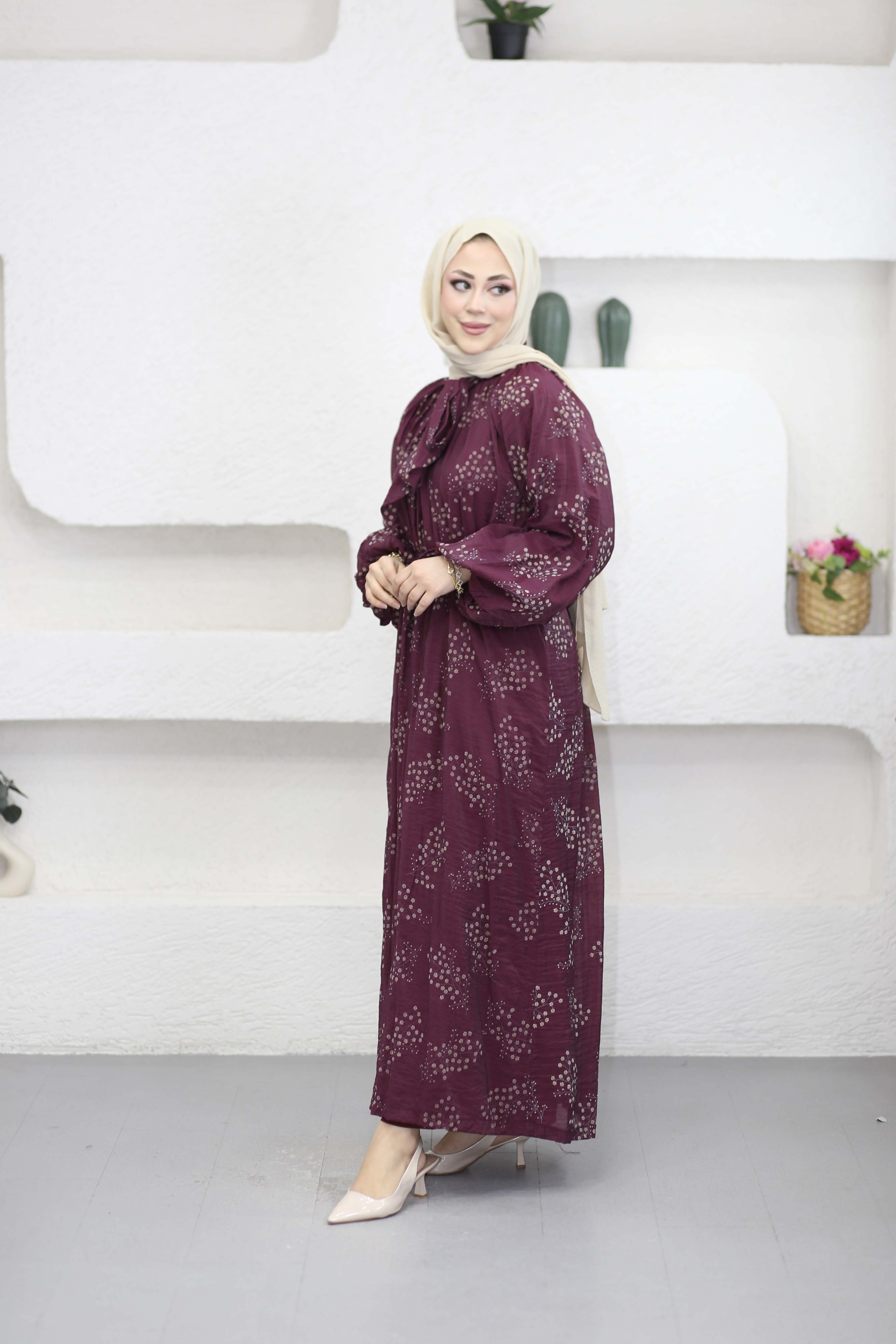 Bahar Elbise Bordo 25134
