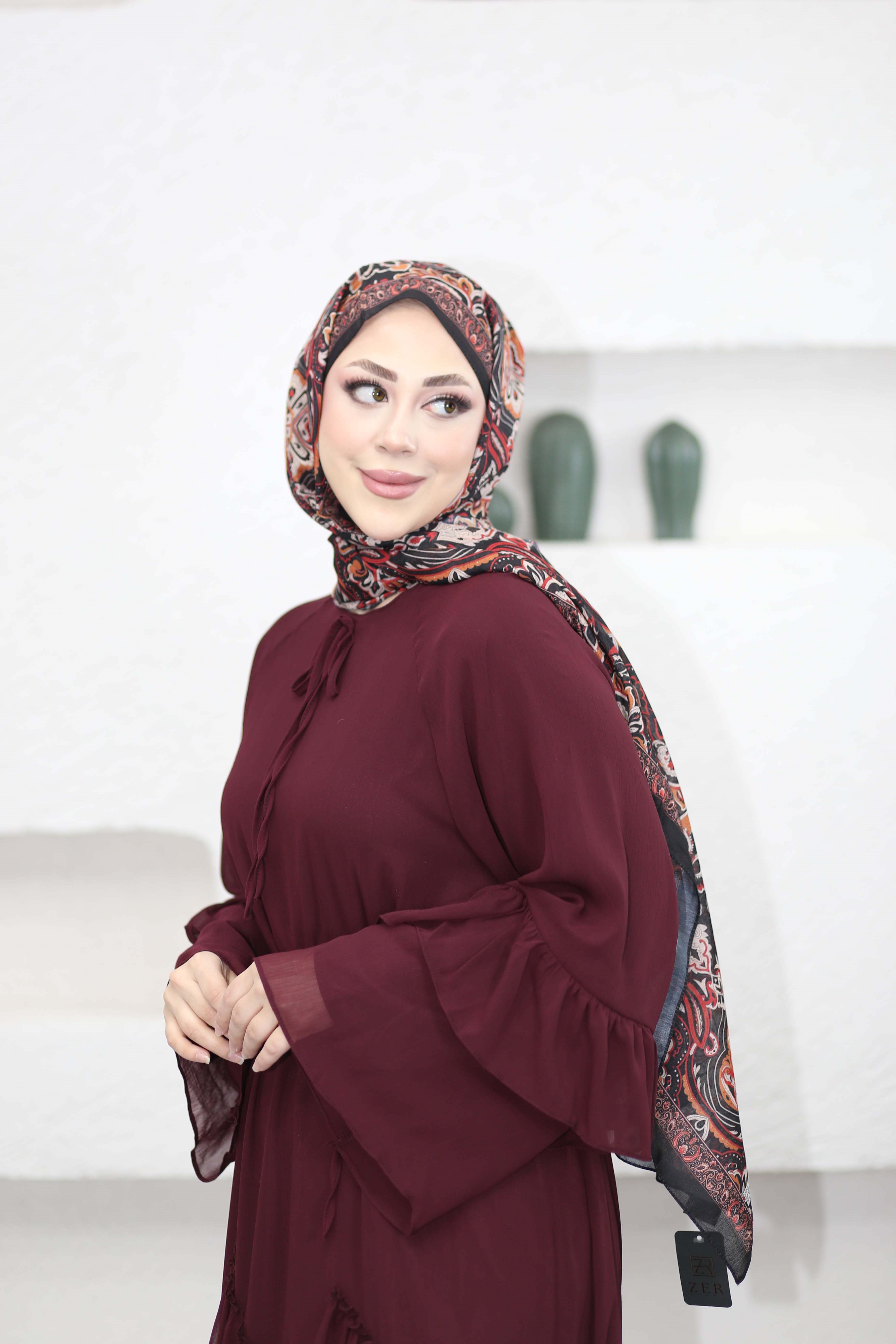 Kol Detaylı Tasarım Elbise Bordo 25133