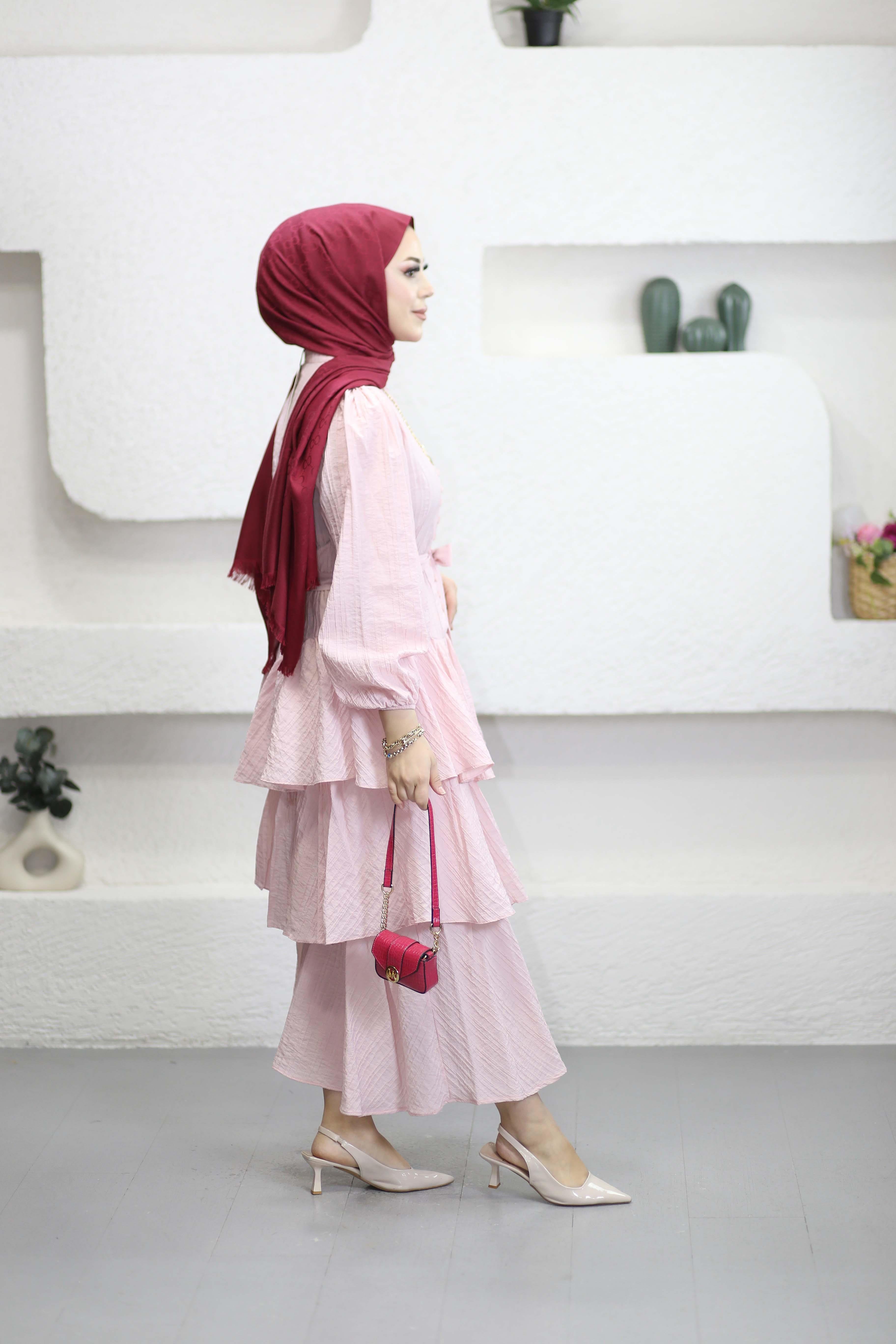 Anjelas Katlı Elbise Pembe 595