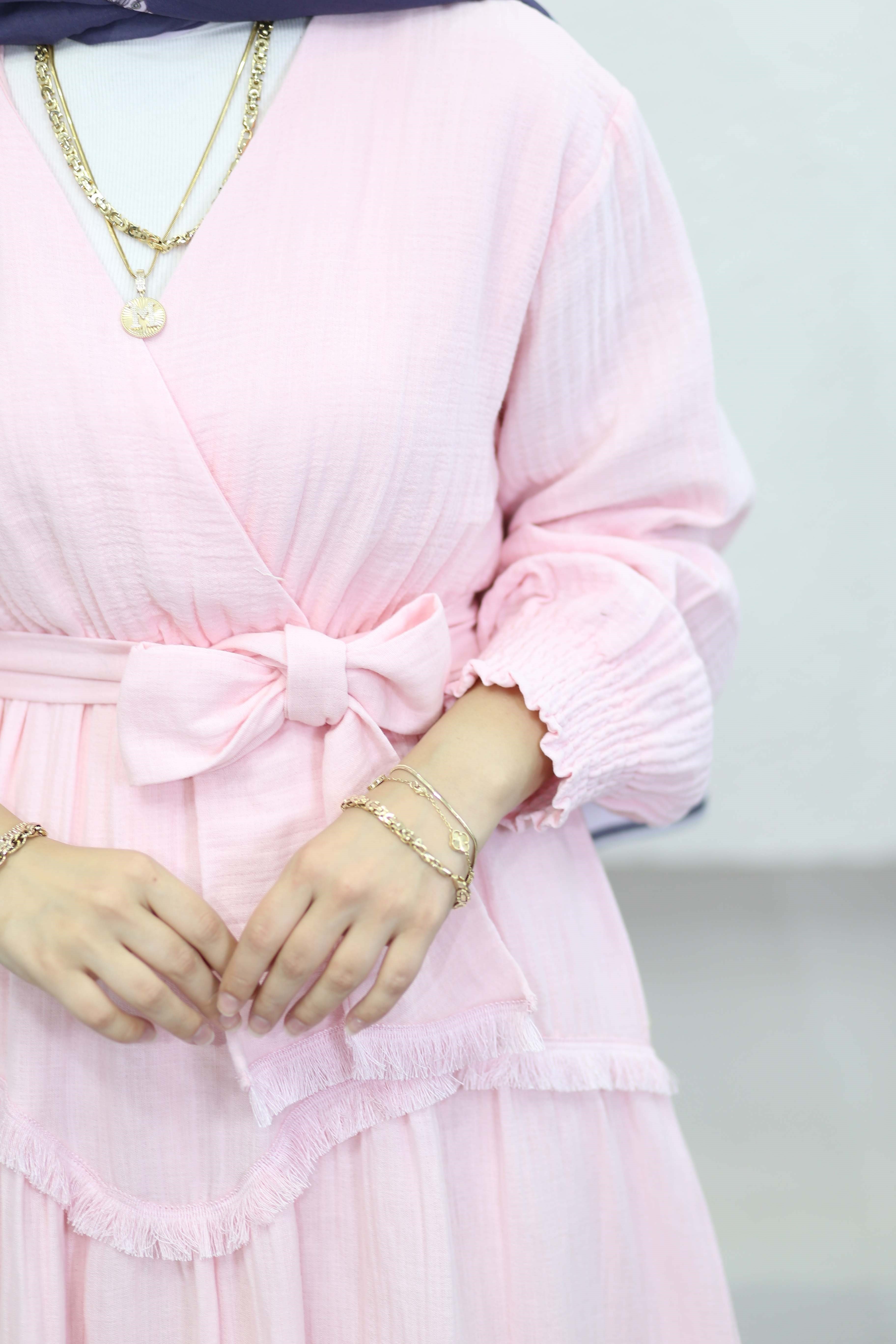 Püskül Detaylı Elbise Pembe 4496