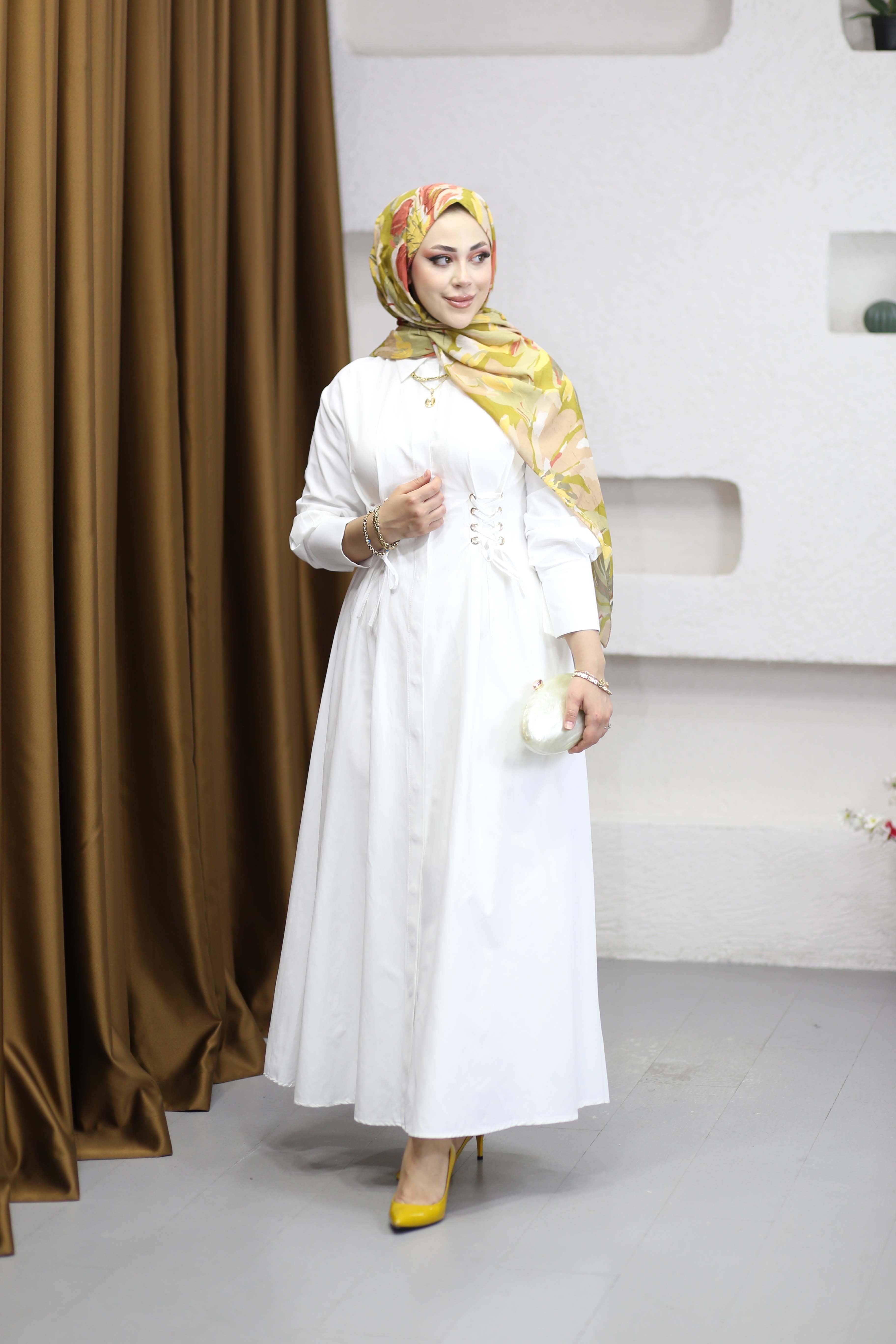 Kuş Gözlü Elbise Beyaz 8053