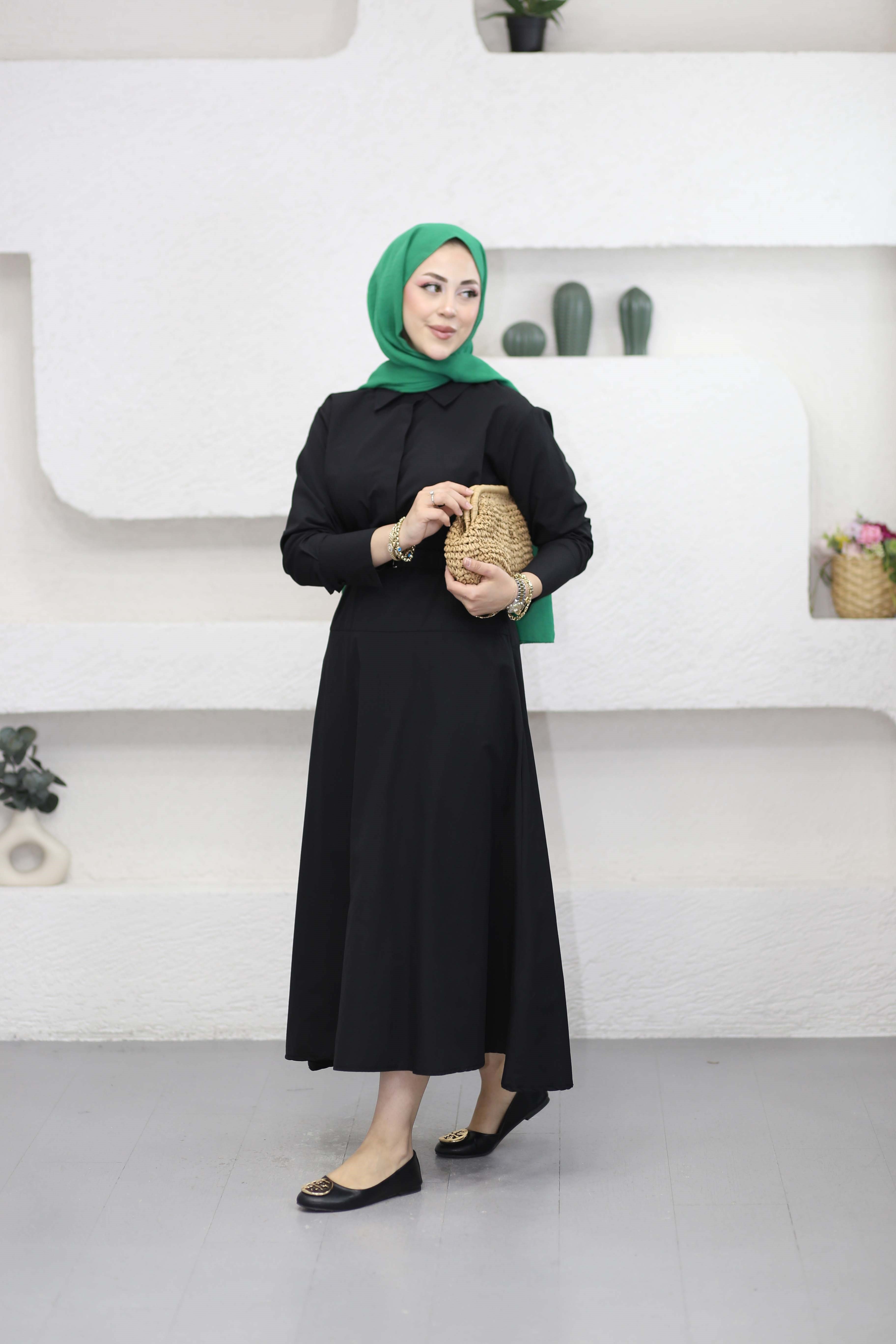 Lastik Kemerli Elbise Siyah 5516