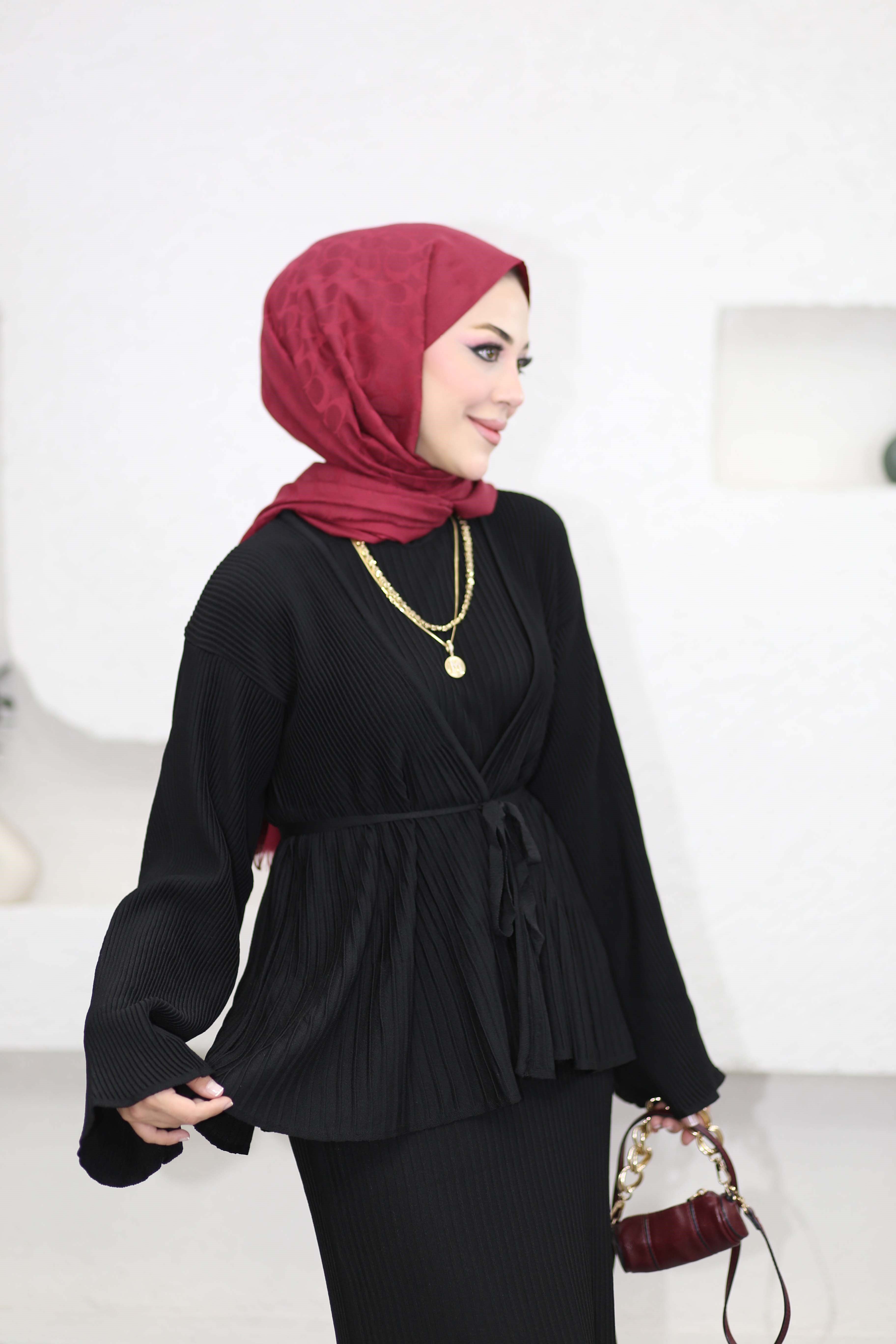 Hırkalı Fitilli Elbise Siyah 3012