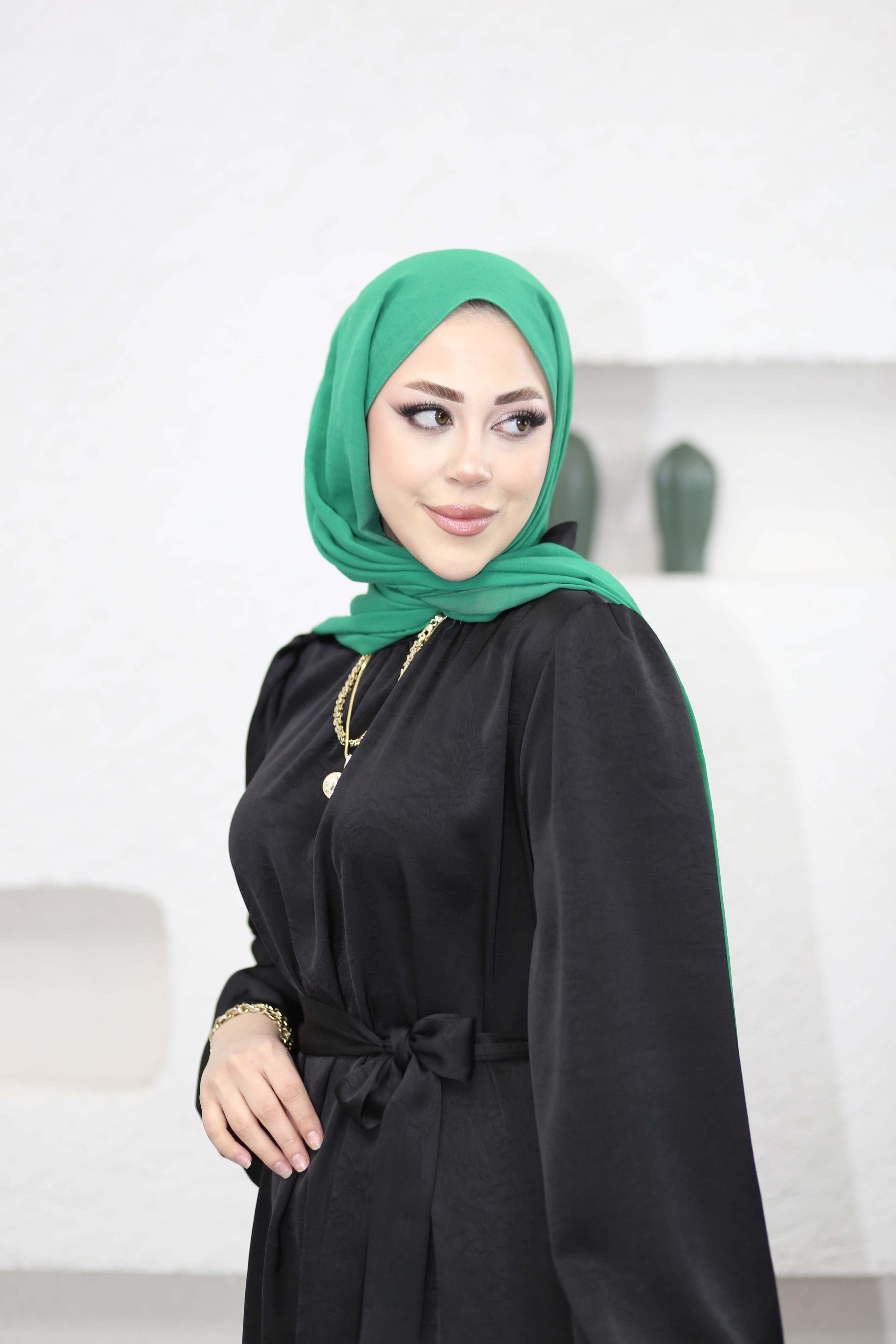Damar Desenli Elbise Siyah 9771