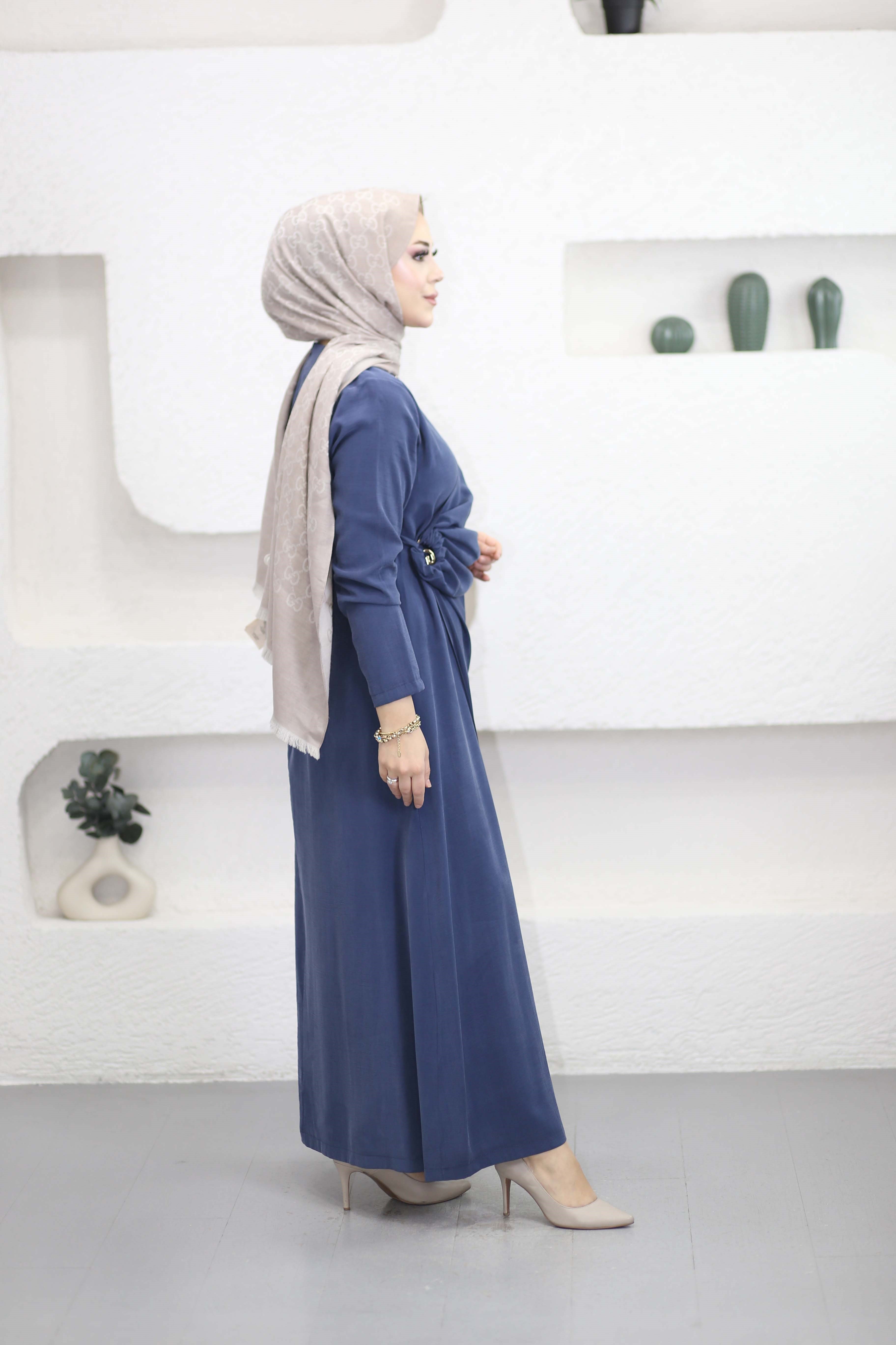 Anvelok Tokalı Elbise Lacivert 4676