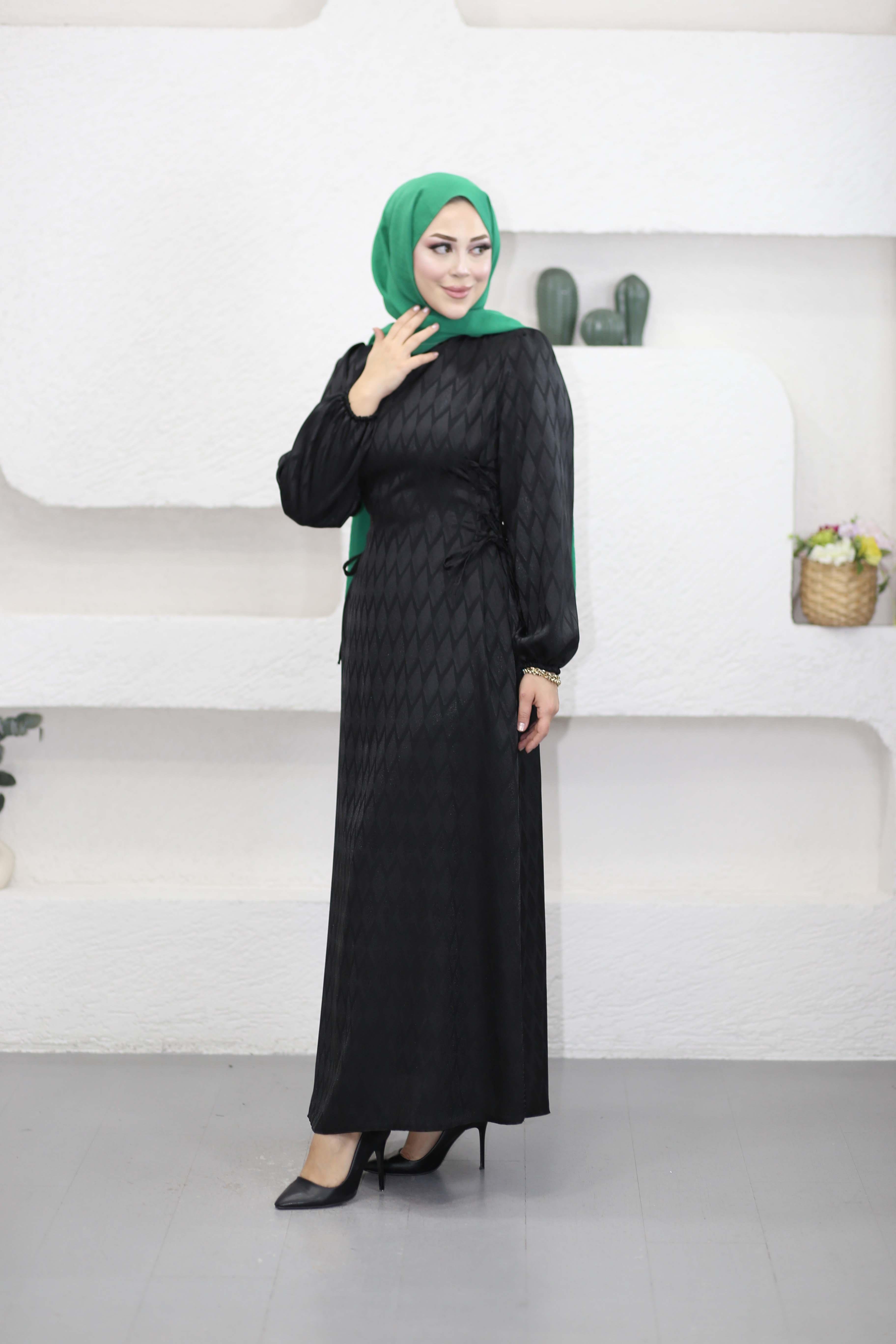 Yanı Bağlamalı Elbise Siyah 6088