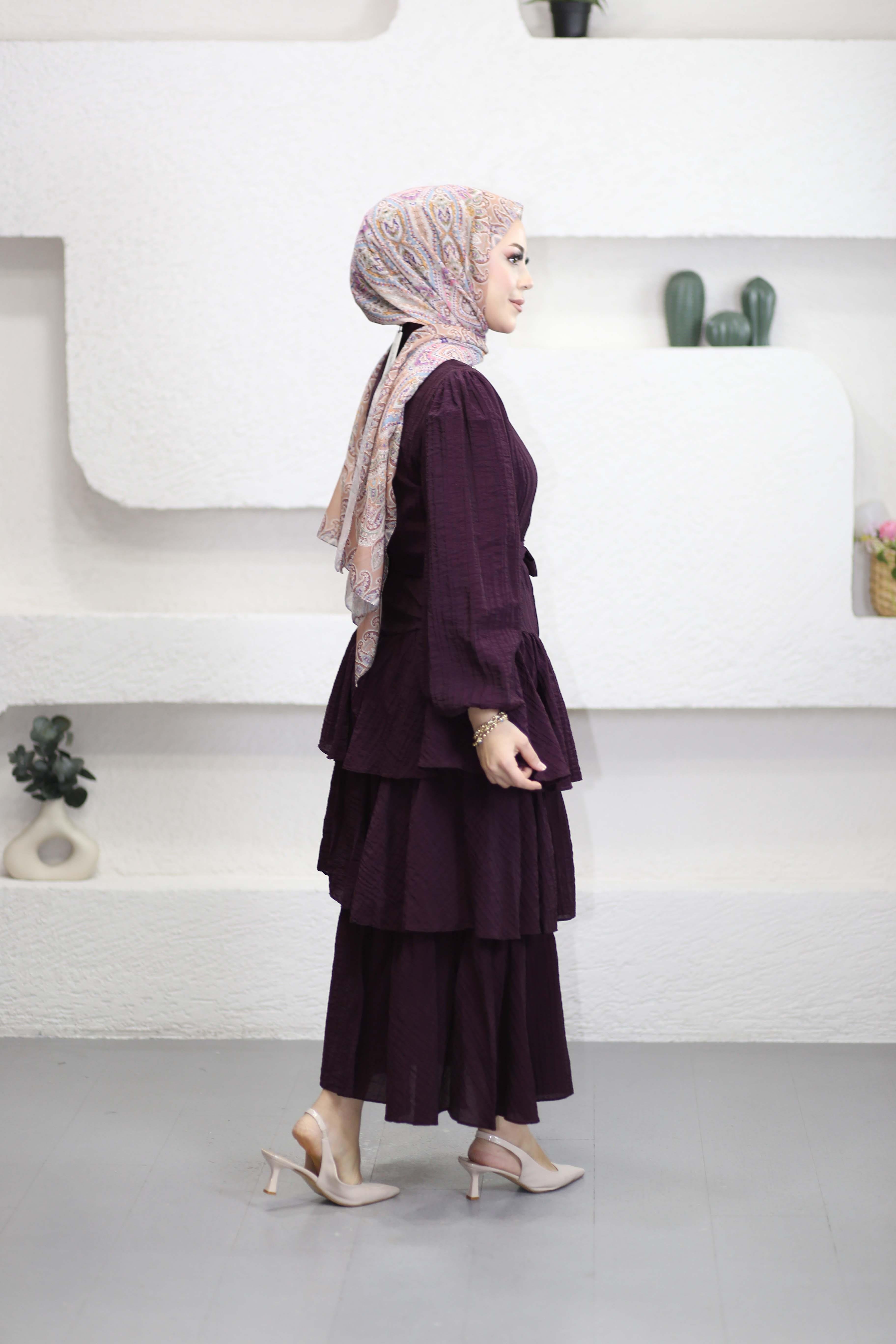 Anjelas Katlı Elbise Mürdüm 595
