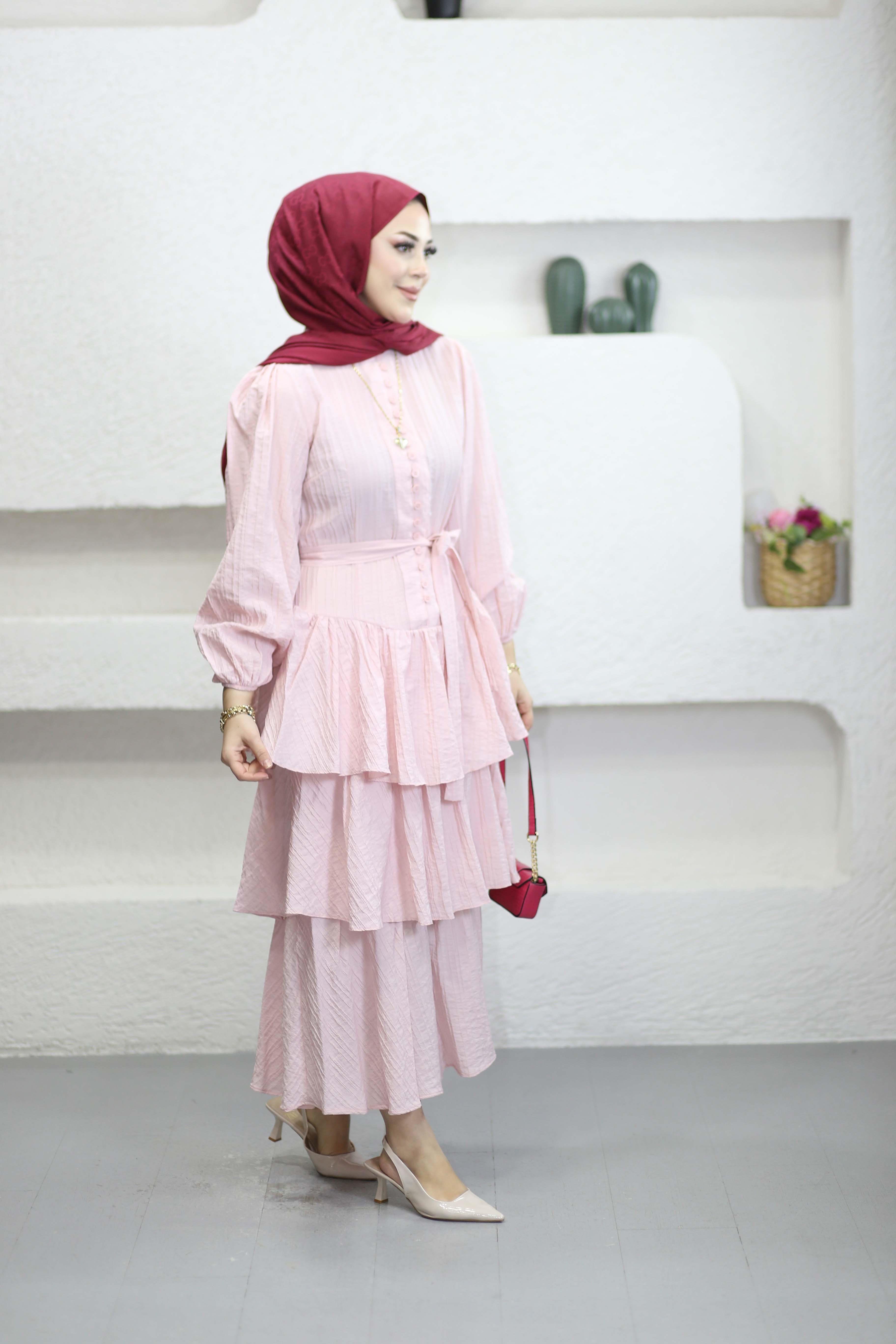 Anjelas Katlı Elbise Pembe 595