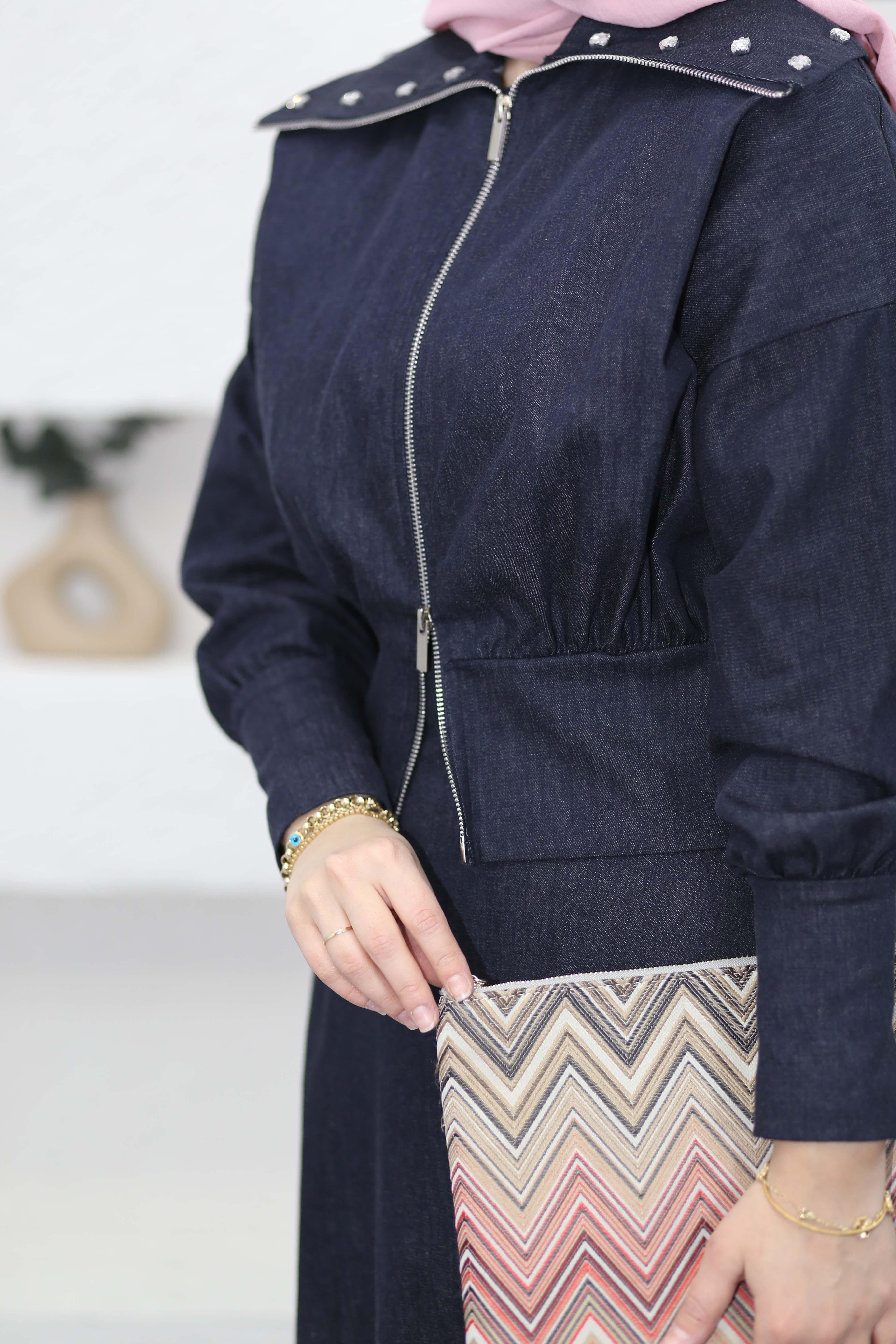 Yakası Taşlı Elbise Takım Lacivert 2004