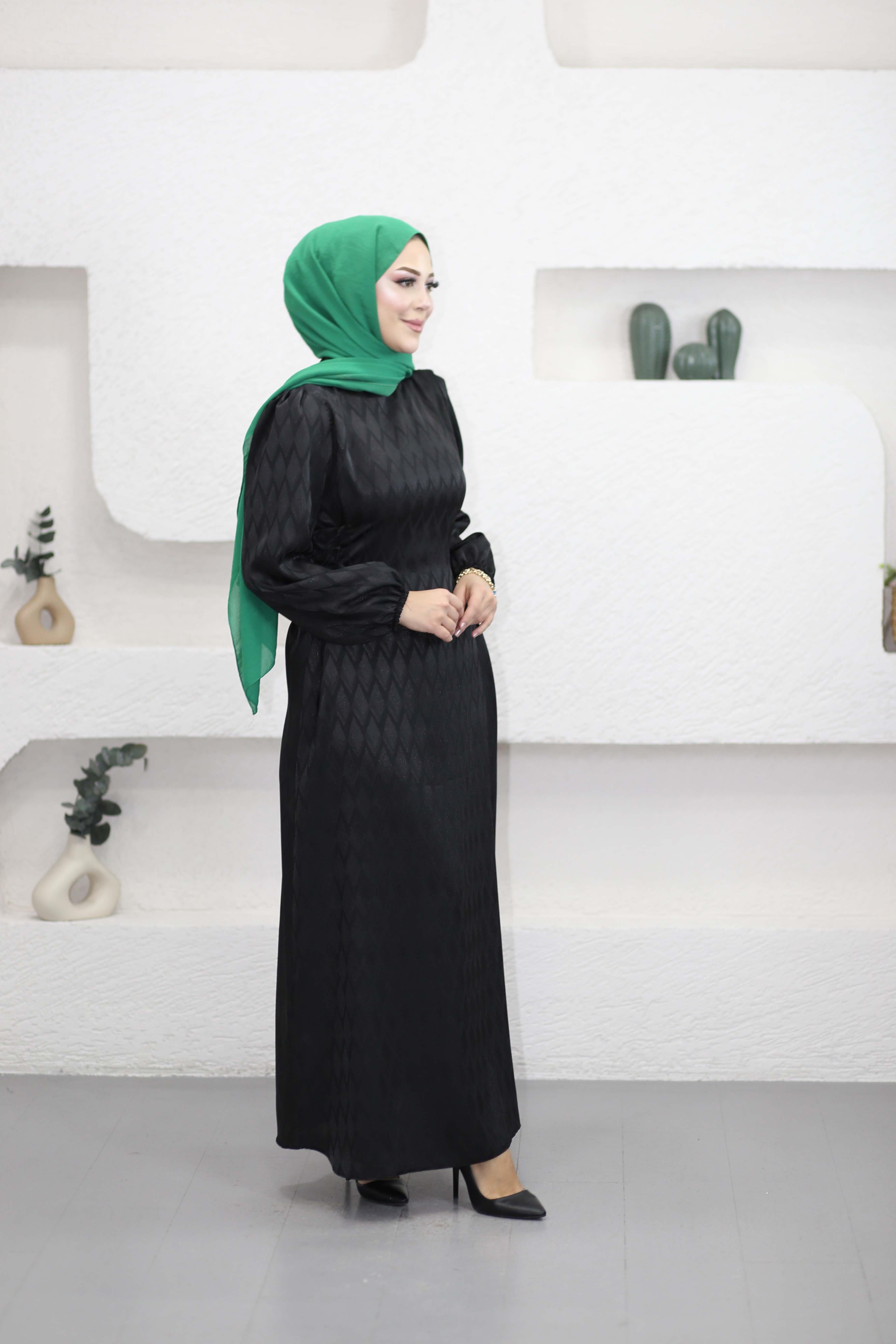 Yanı Bağlamalı Elbise Siyah 6088