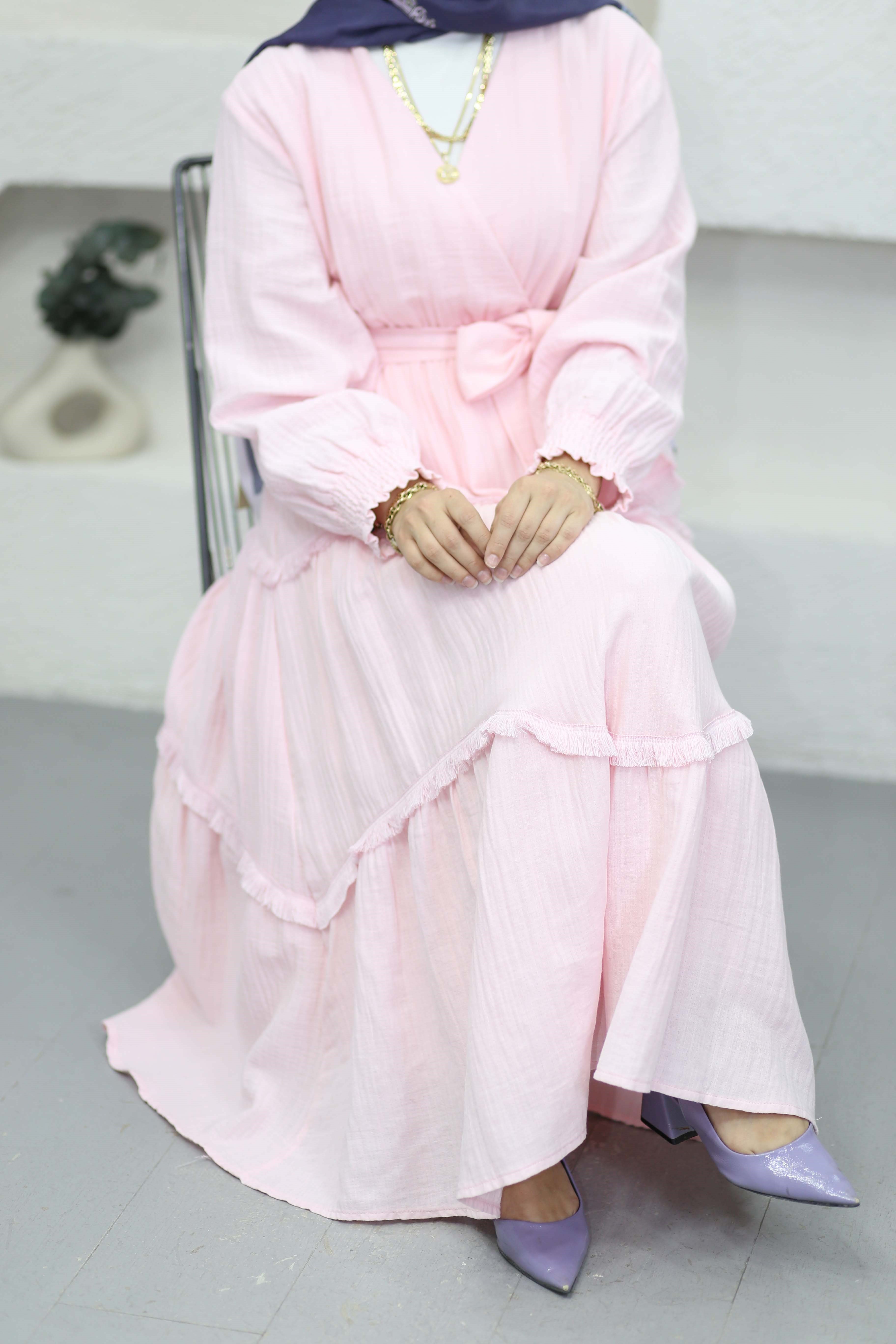 Püskül Detaylı Elbise Pembe 4496