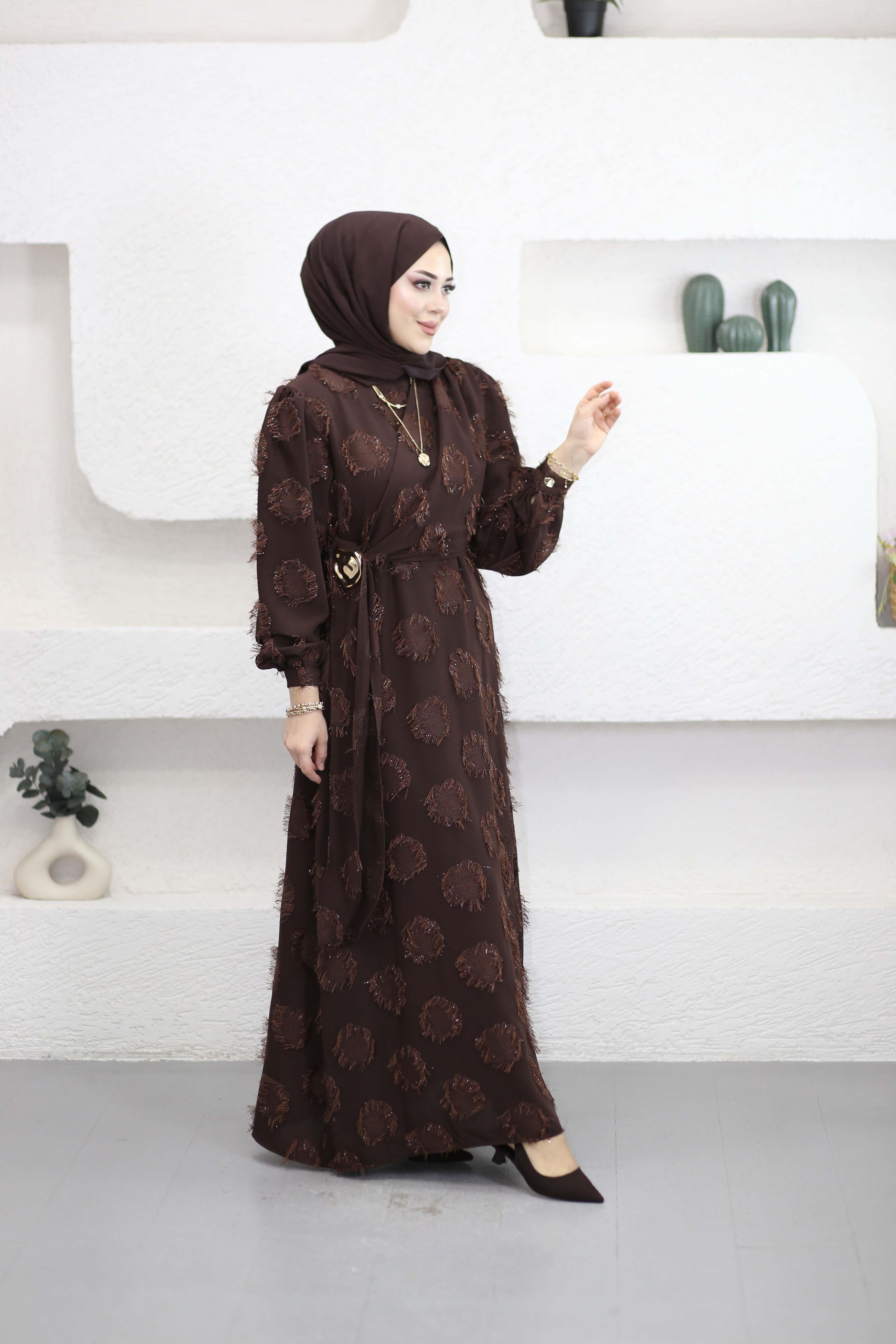 Parıltı Elbise Kahverengi 5506