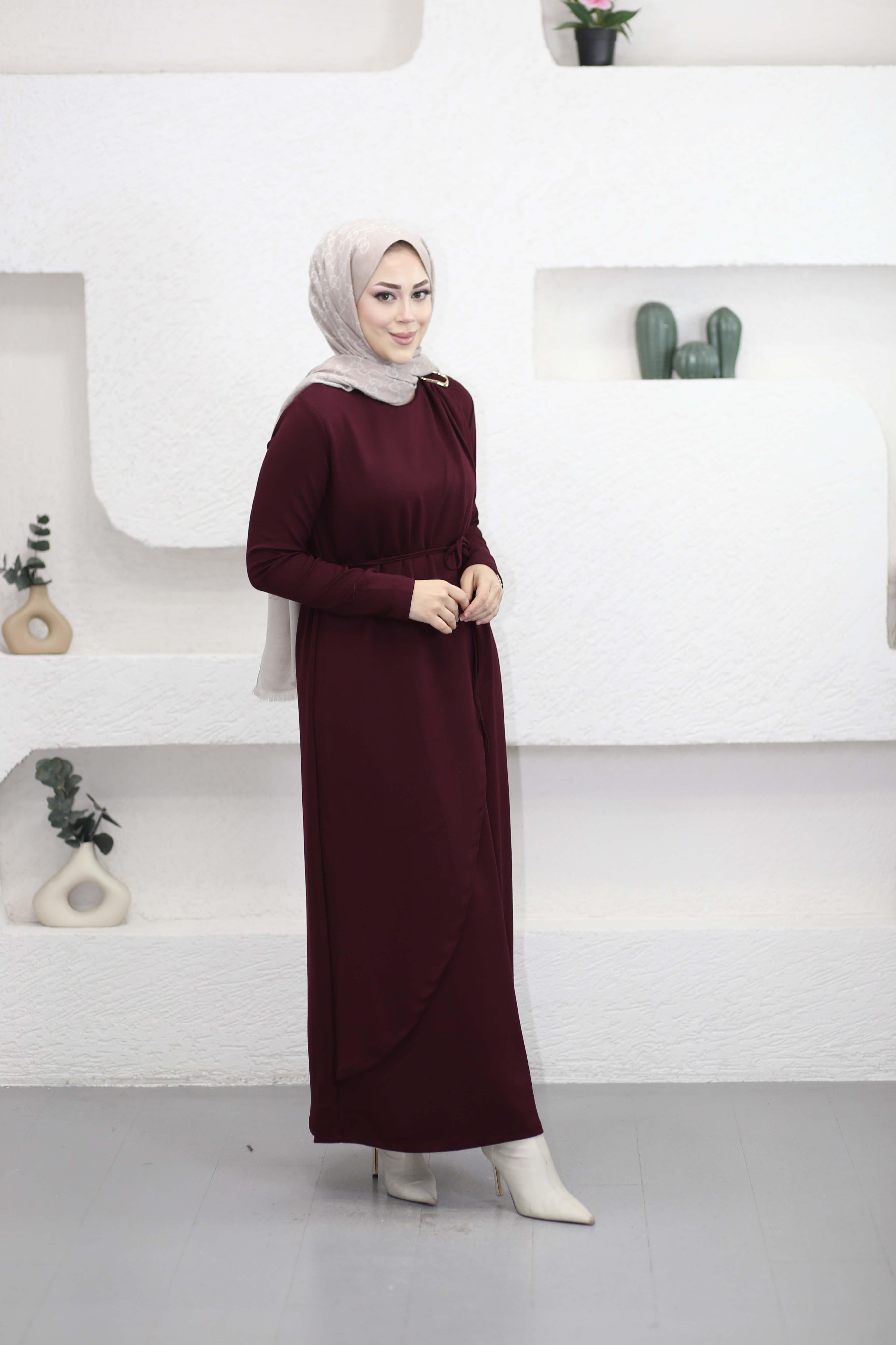 Tokalı Elbise Bordo 5277