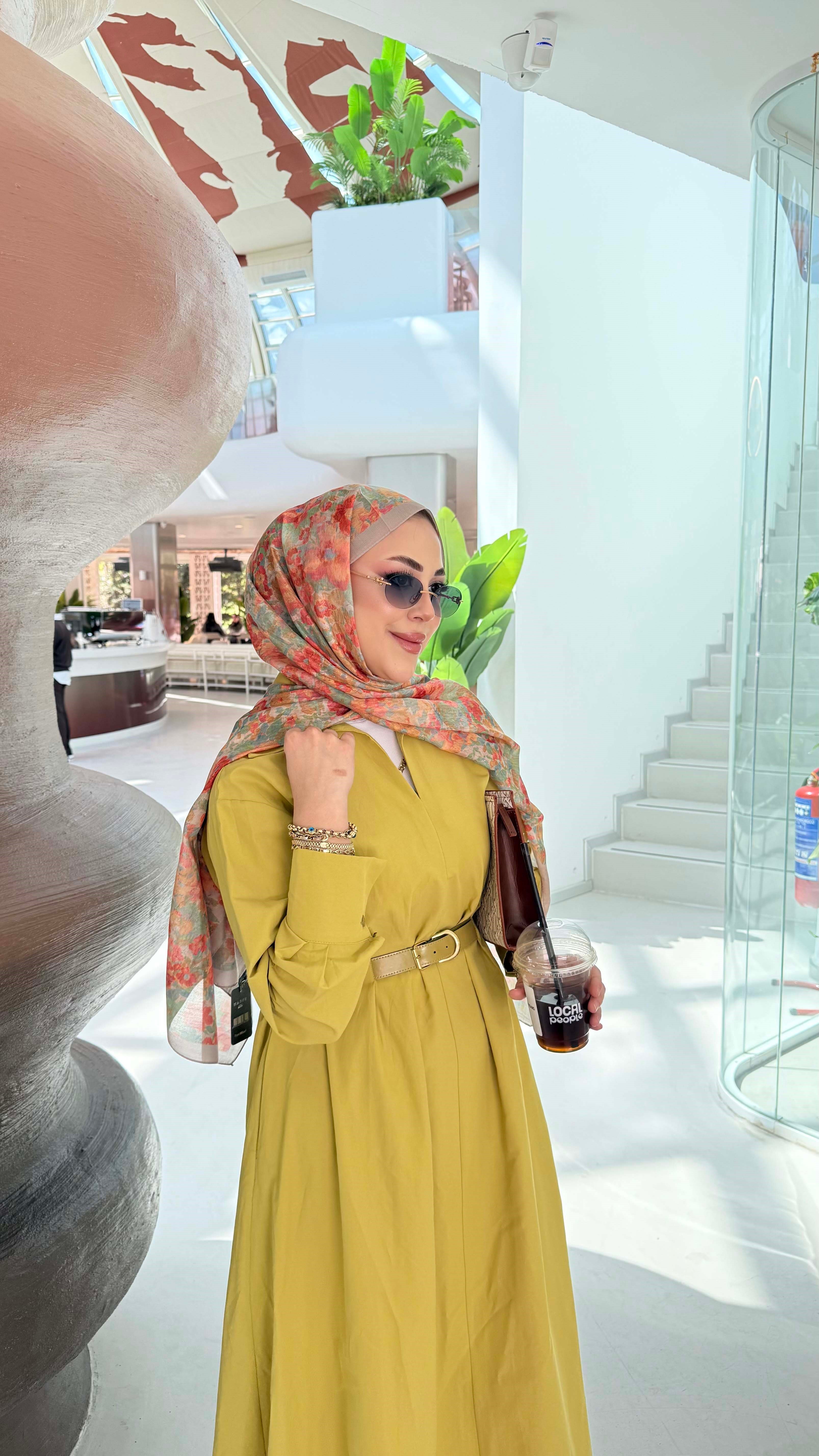 Beli Lastikli Kemer Detaylı Gömlek Elbise Yağ Yeşili 5518