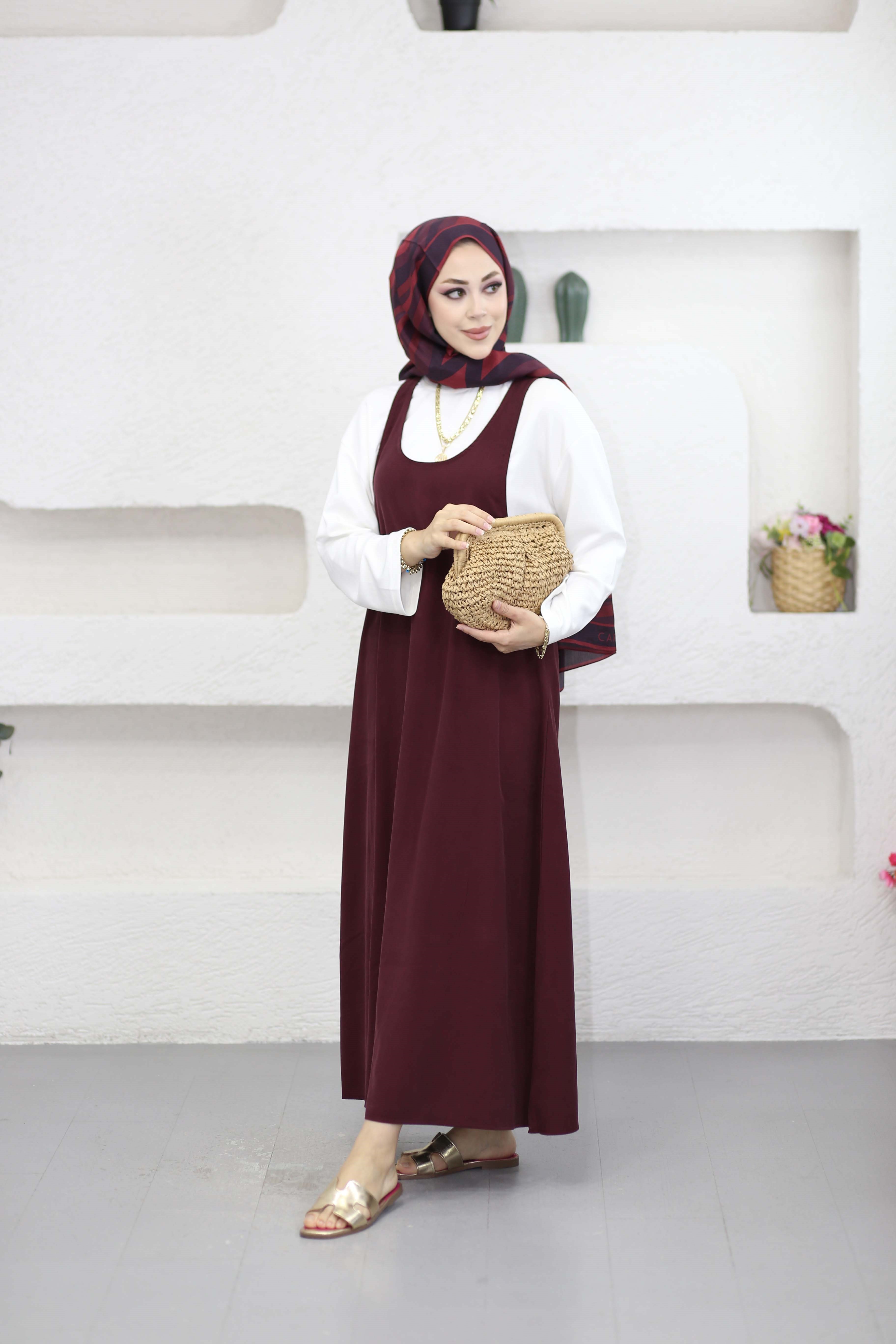 Basıc Elbise Bordo 9092