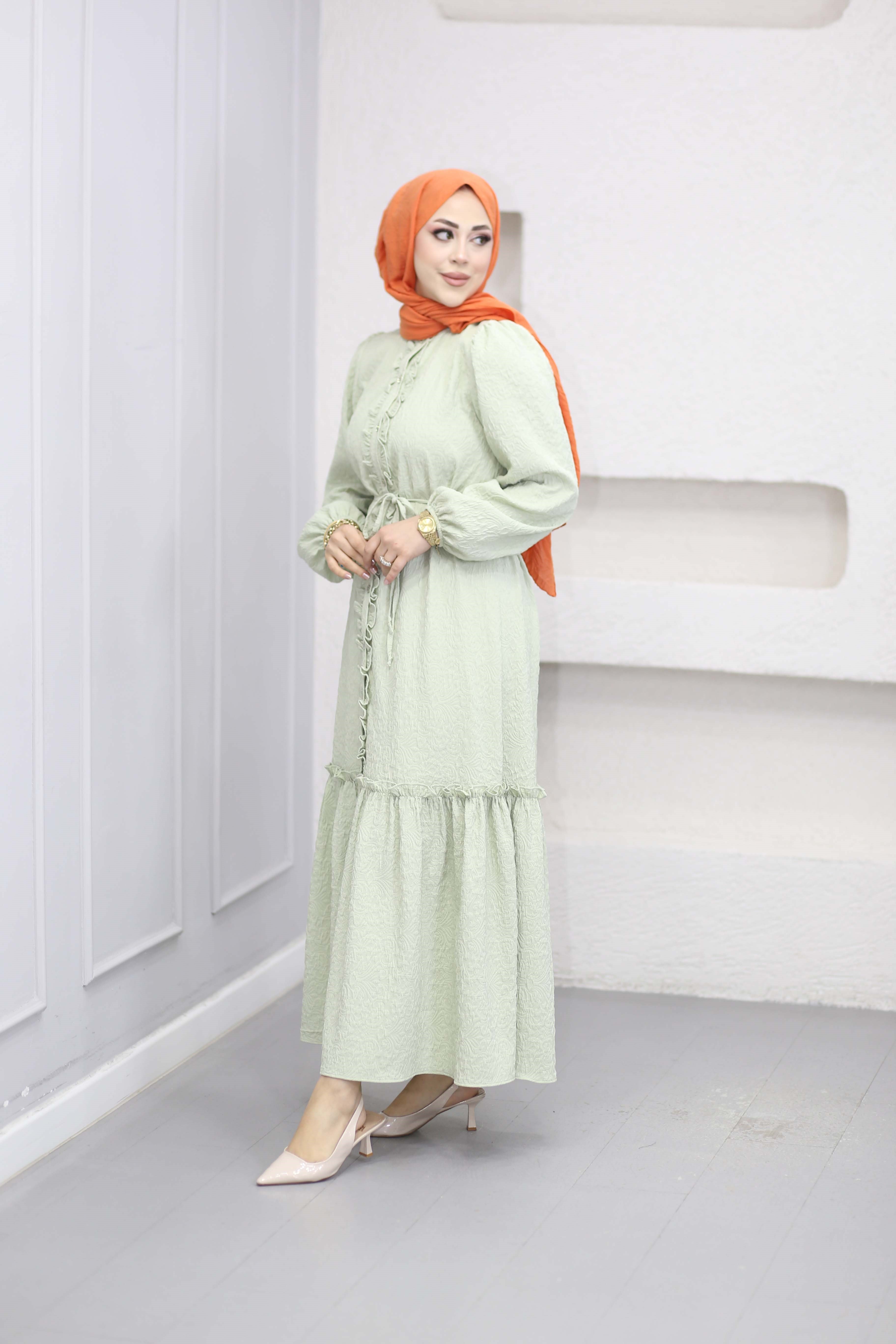 Gofre Elbise Yeşil 1503