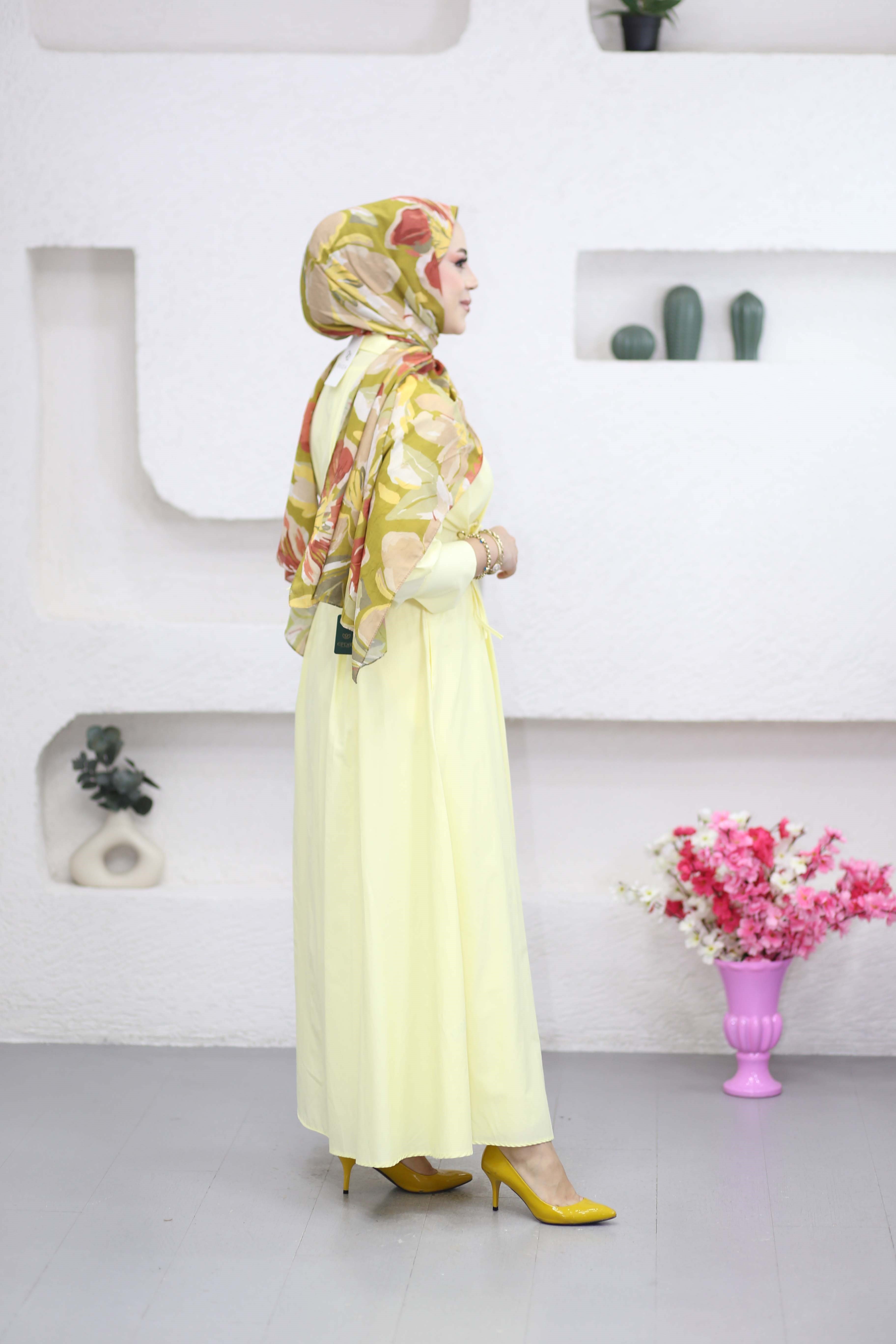 Kuş Gözlü Elbise Sarı 8053