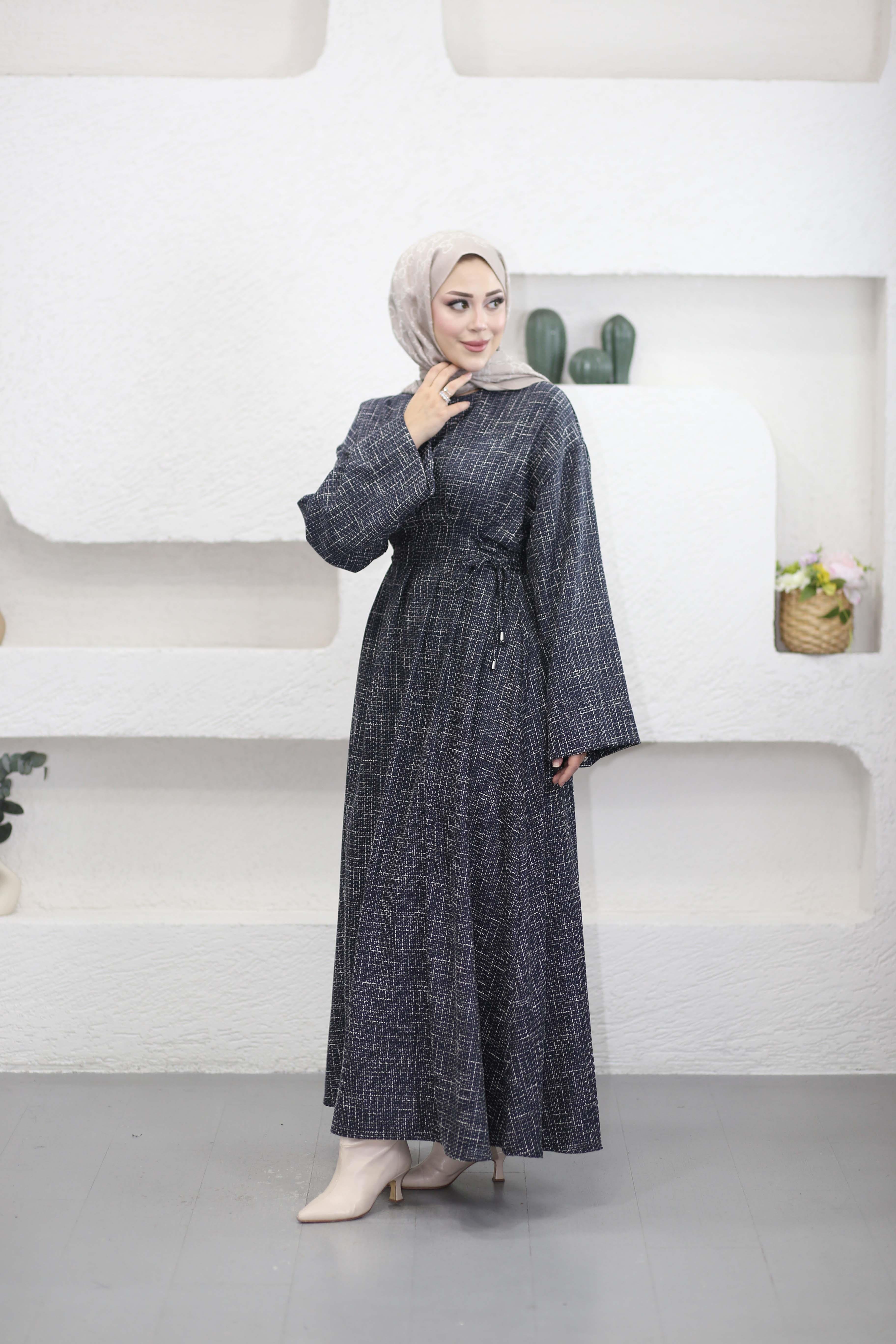 Tüvit Desen Elbise Lacivert 2260