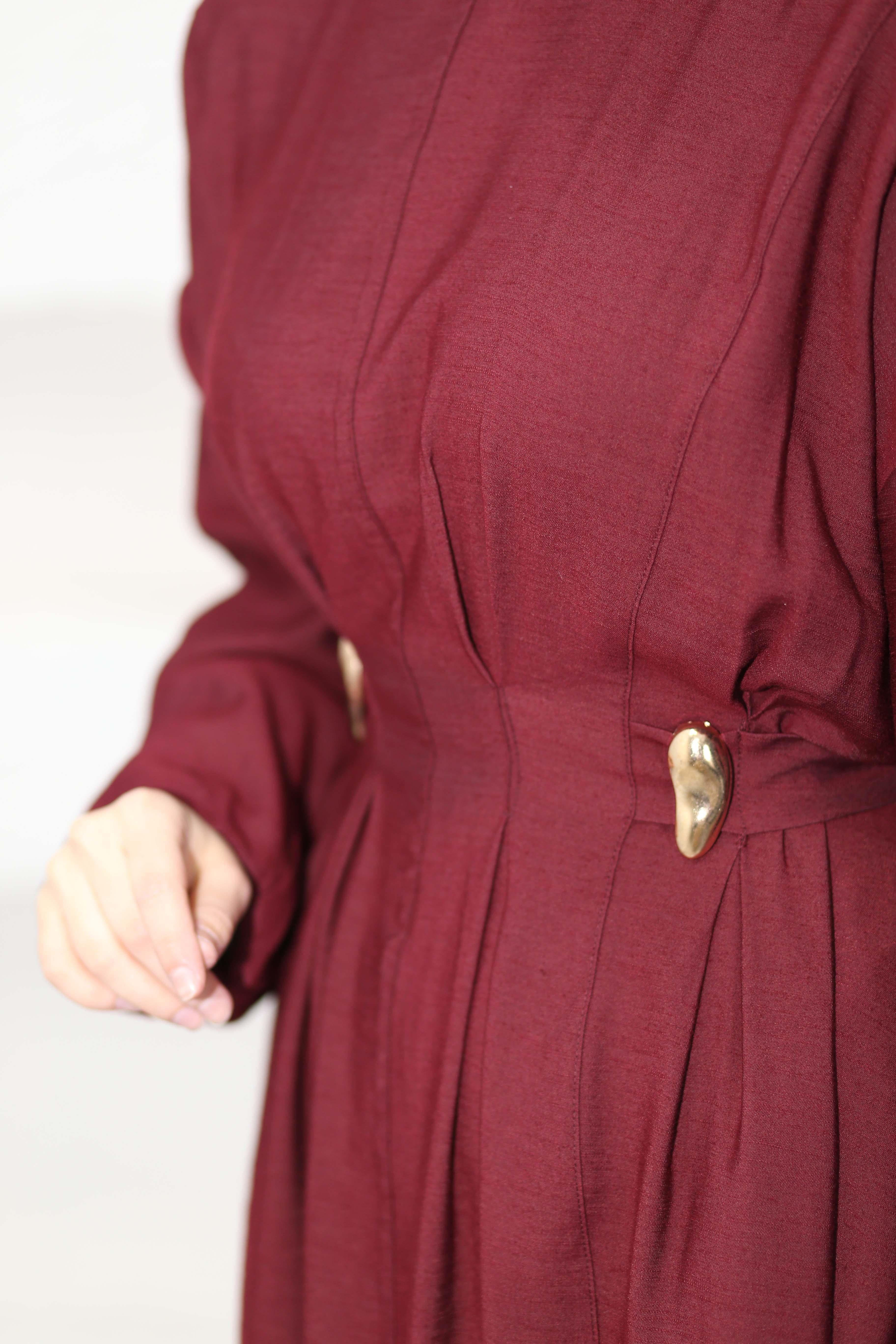 Cherry Keten Elbise Bordo 1079