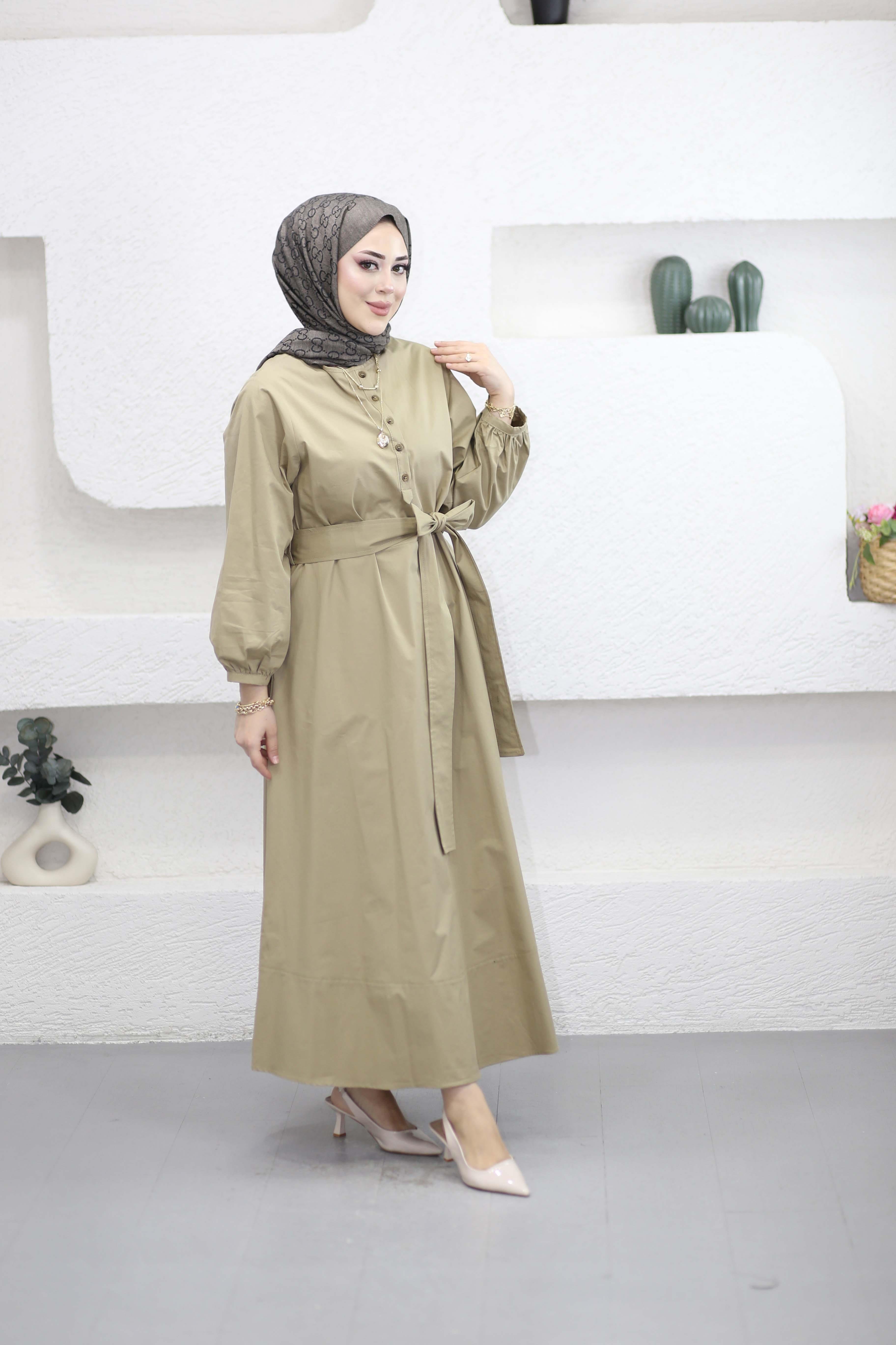 Kuşaklı Elbise Haki 2349