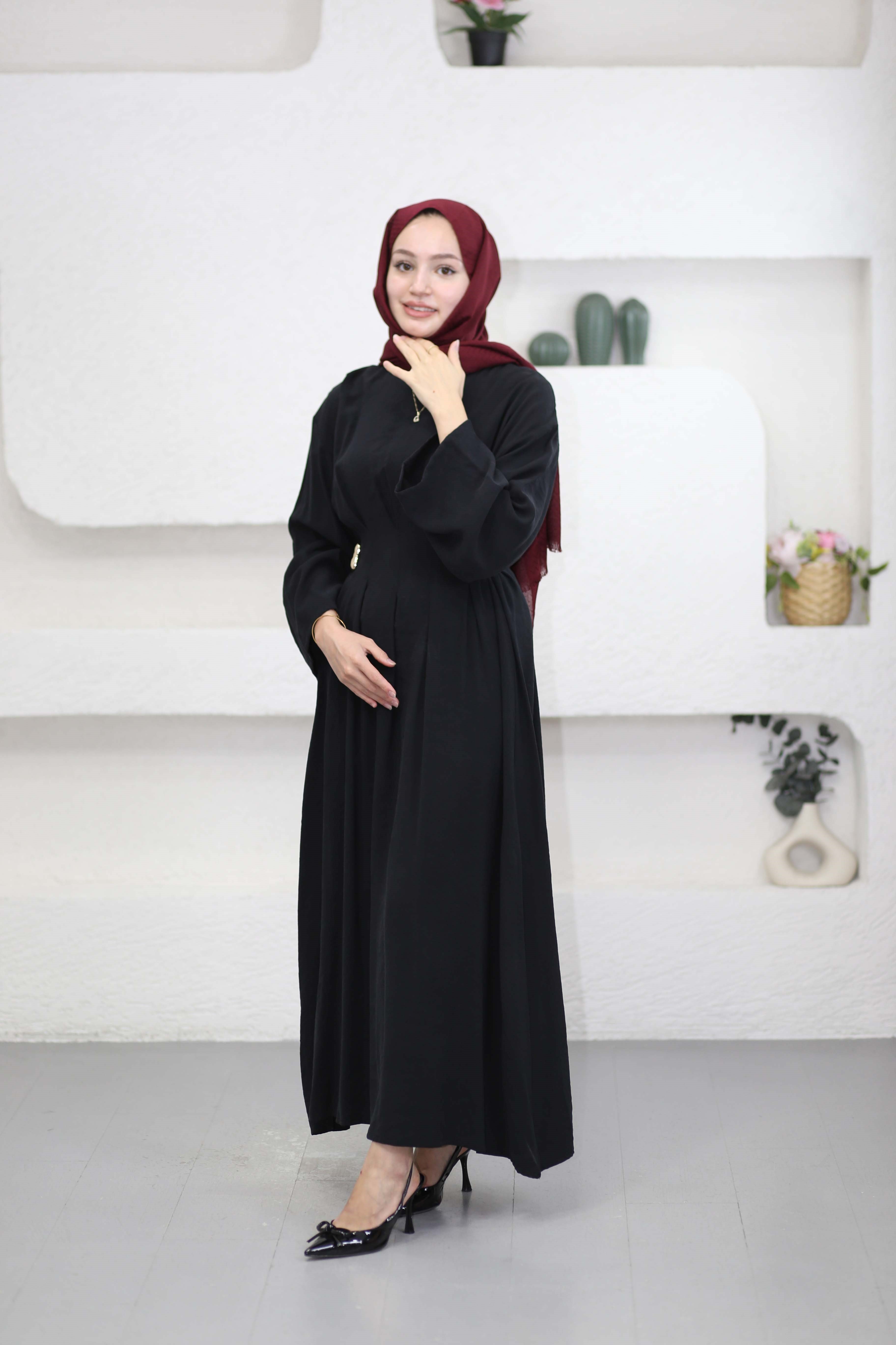 Beli Toka Pensli Elbise Siyah 5536