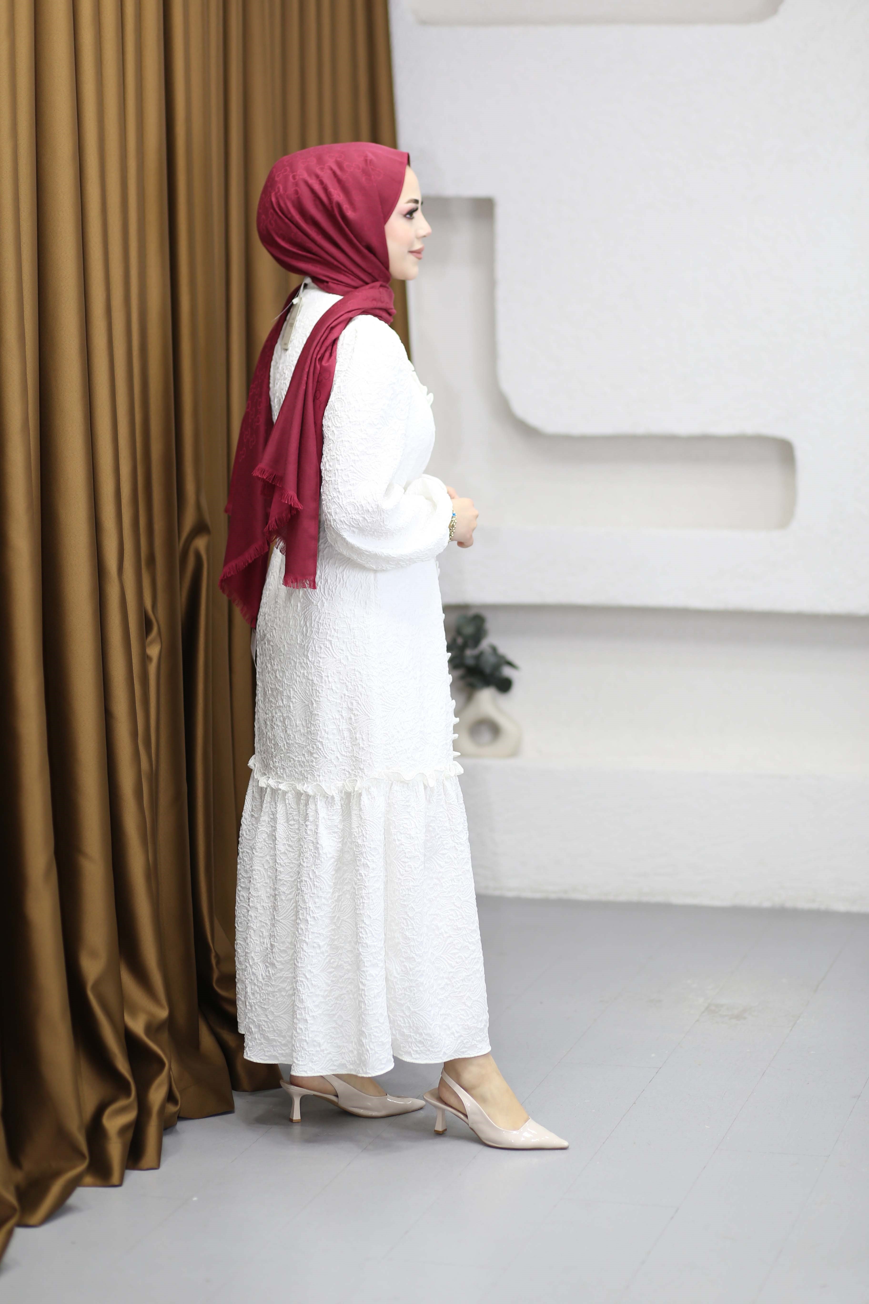 Gofre Elbise Beyaz 1503