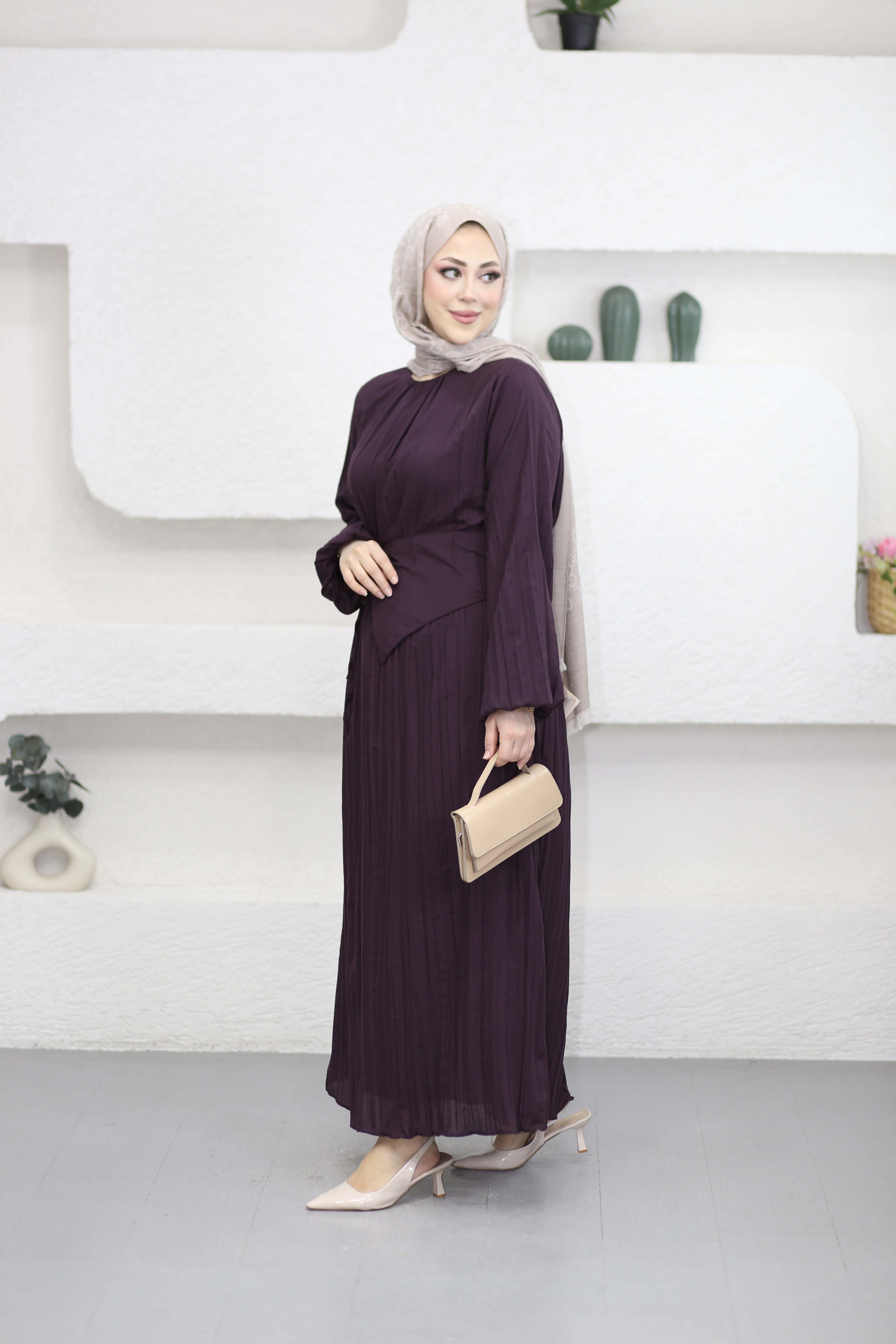 Yaka Detay Elbise Mor 25132