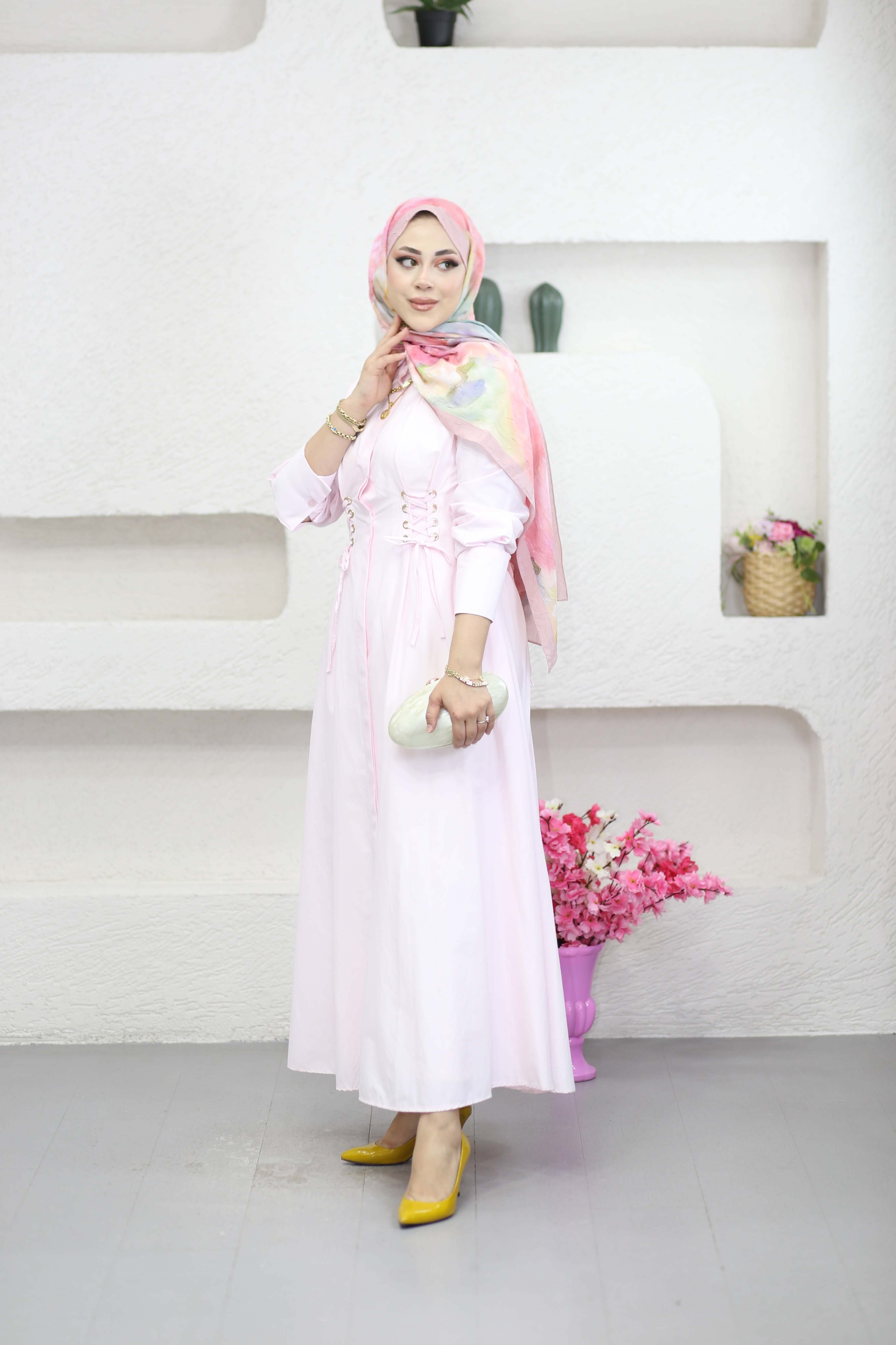 Kuş Gözlü Elbise Şeker Pembe 8053