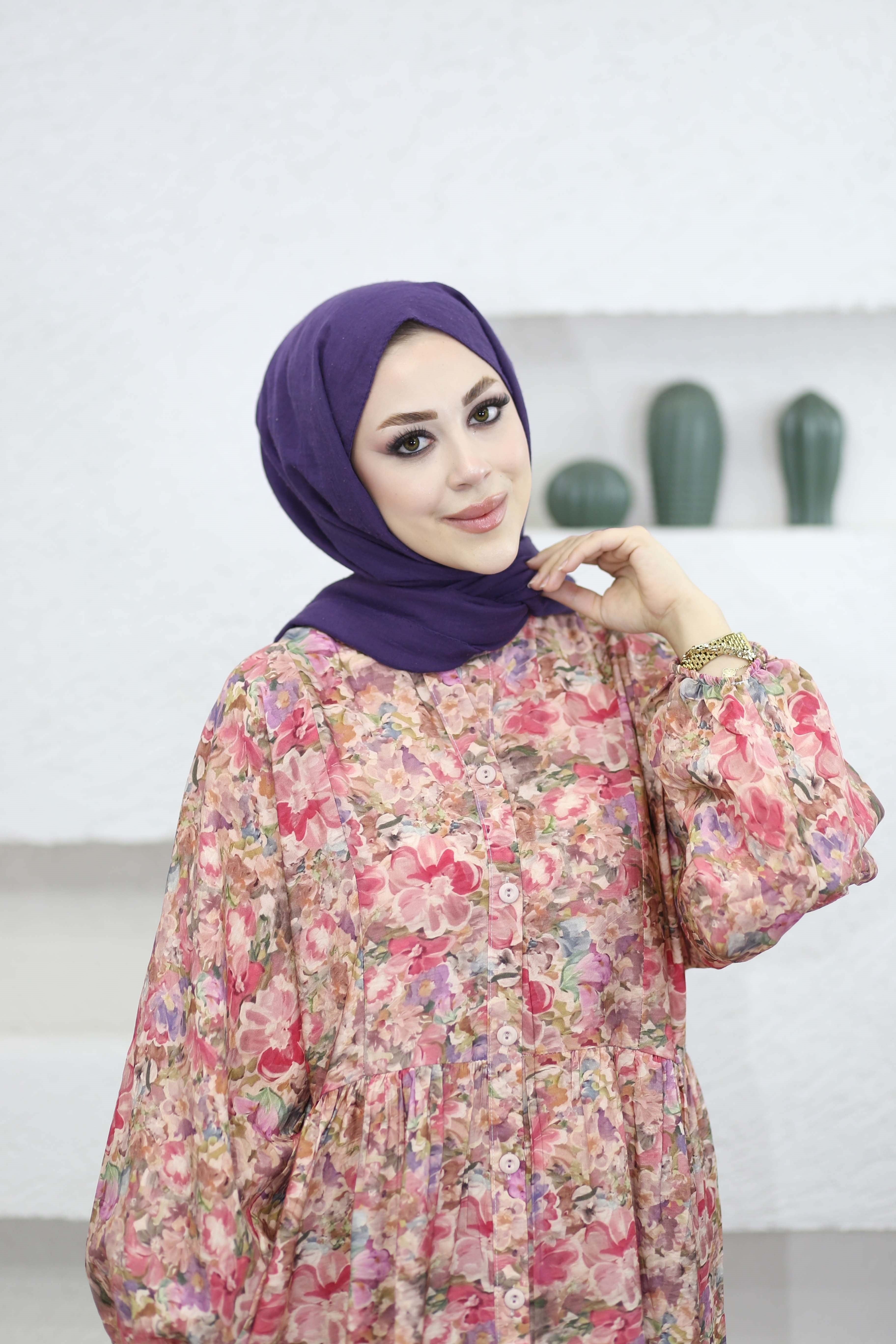 Robalı Çiçek Elbise Gül Kurusu 5014