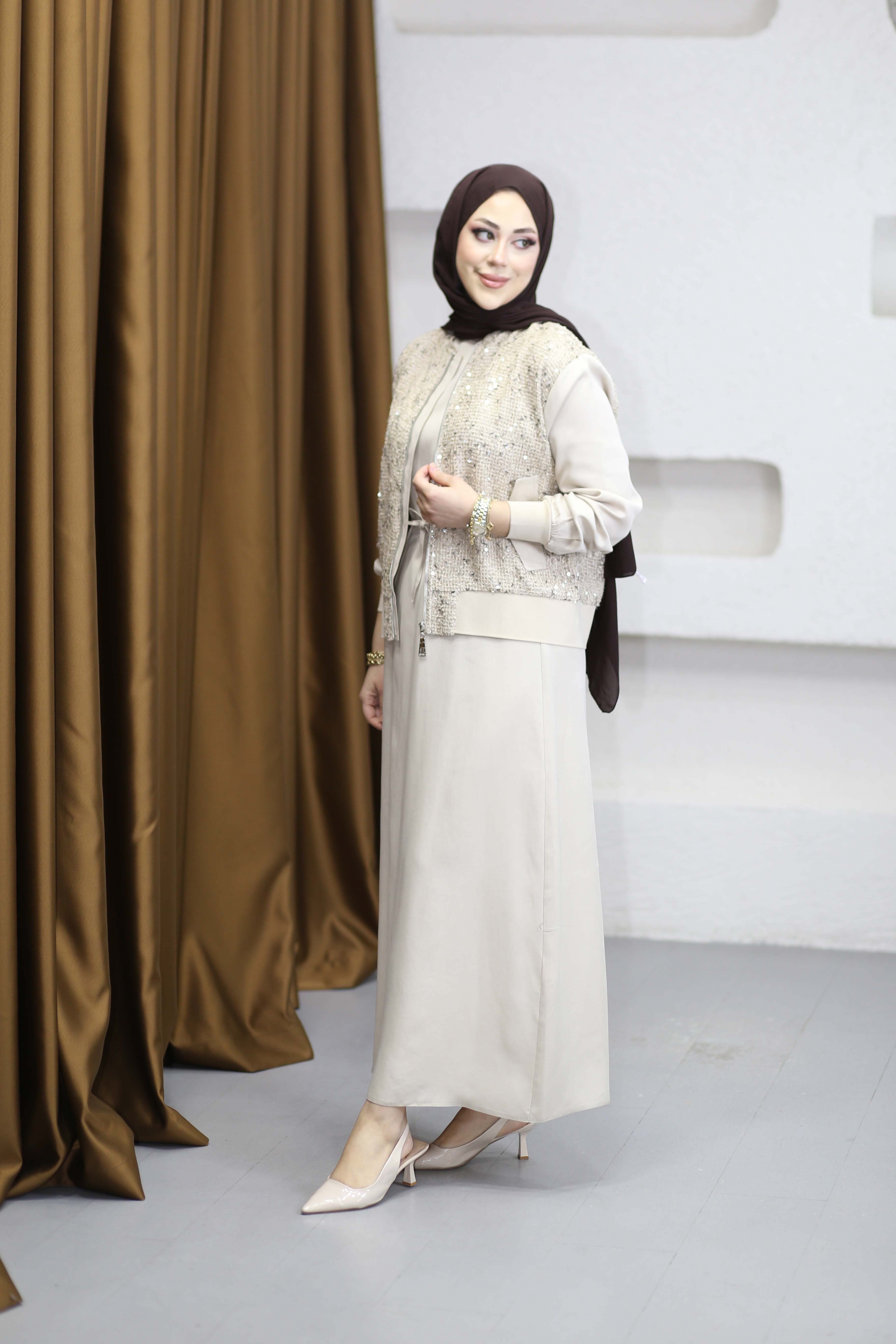 Payet  Detaylı Elbise Krem 1550