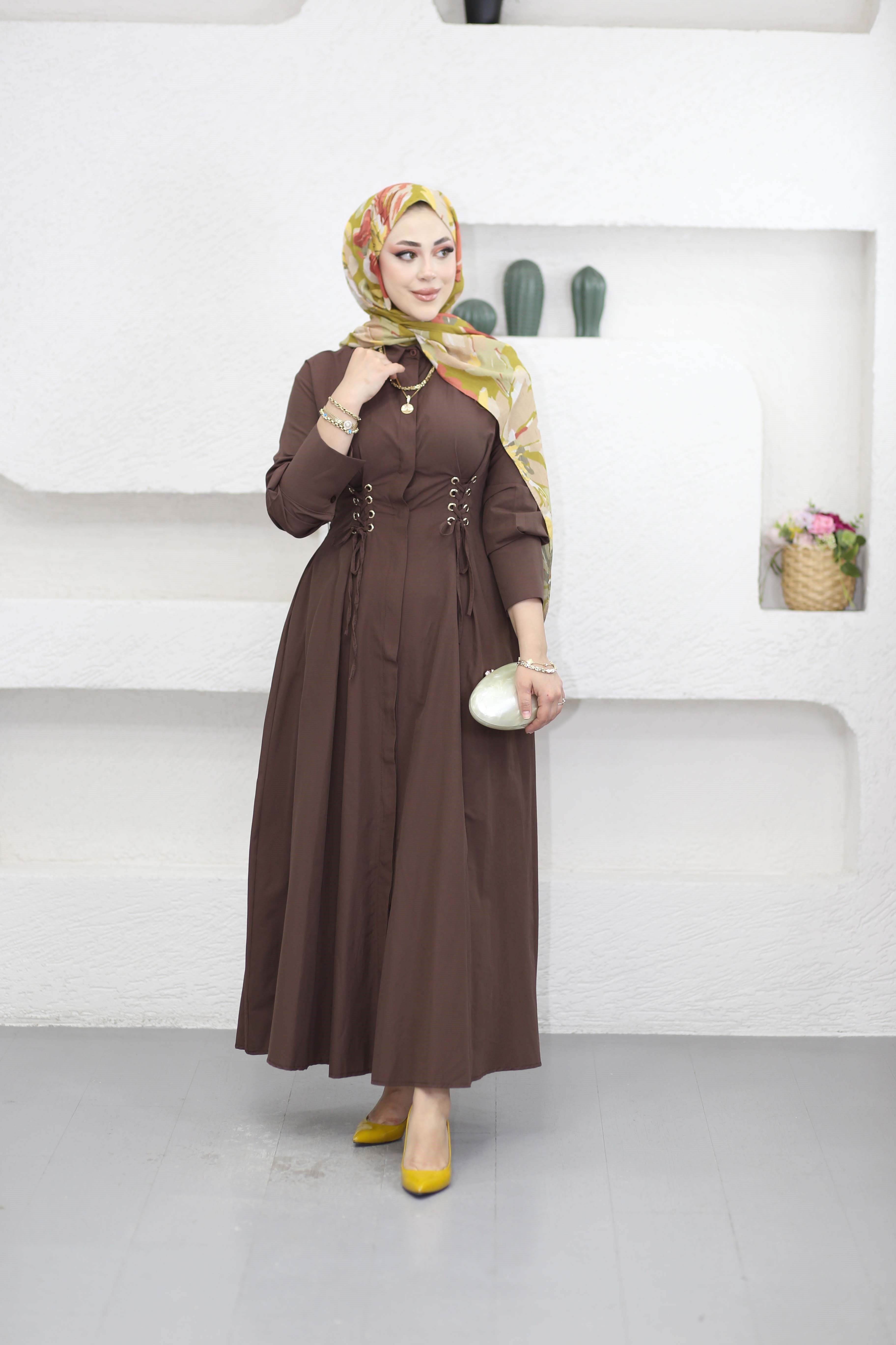 Kuş Gözlü Elbise Kahverengi 8053