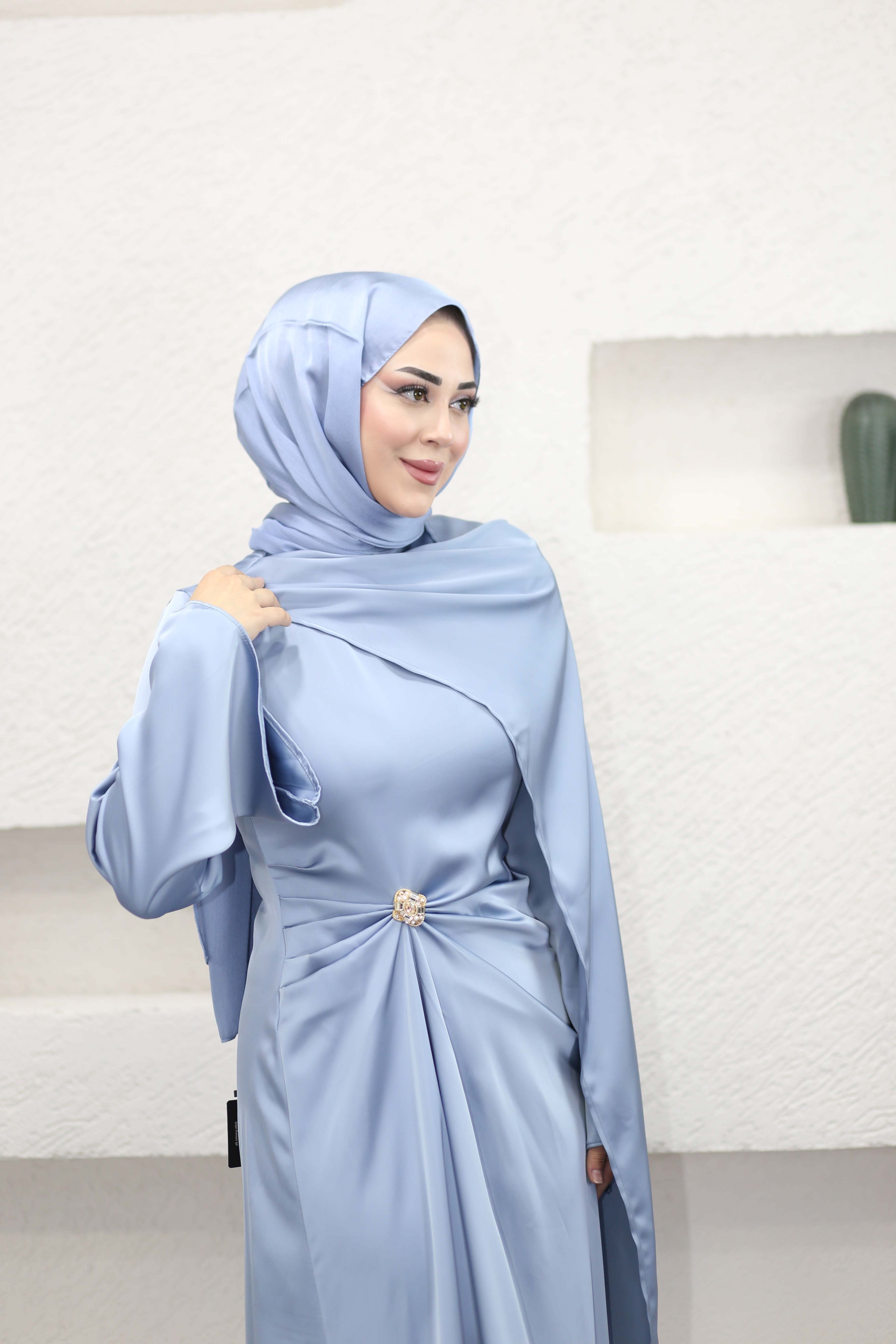 İsalle Broşlu Elbise Bebe Mavi 6841