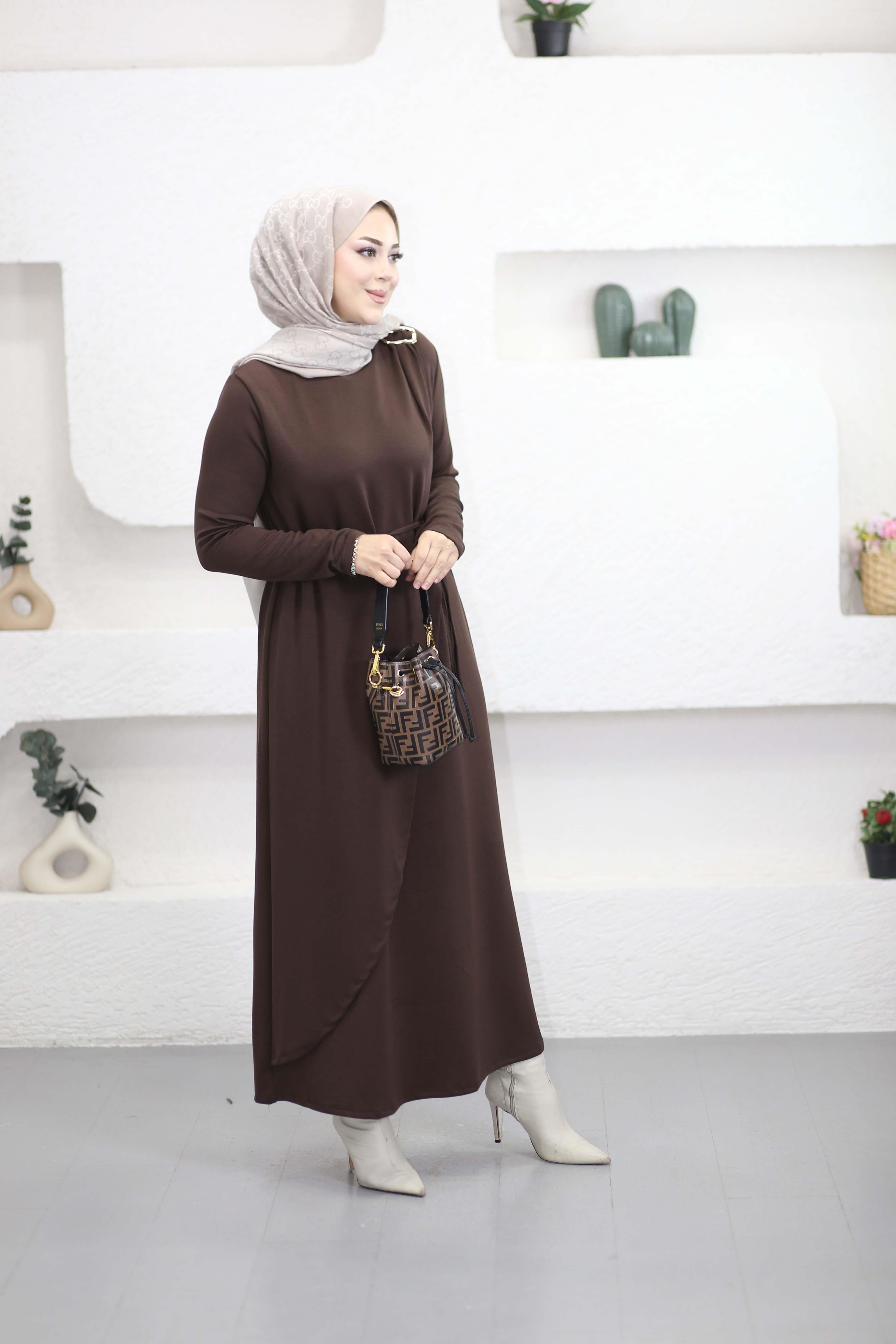 Tokalı Elbise Kahverengi 5277