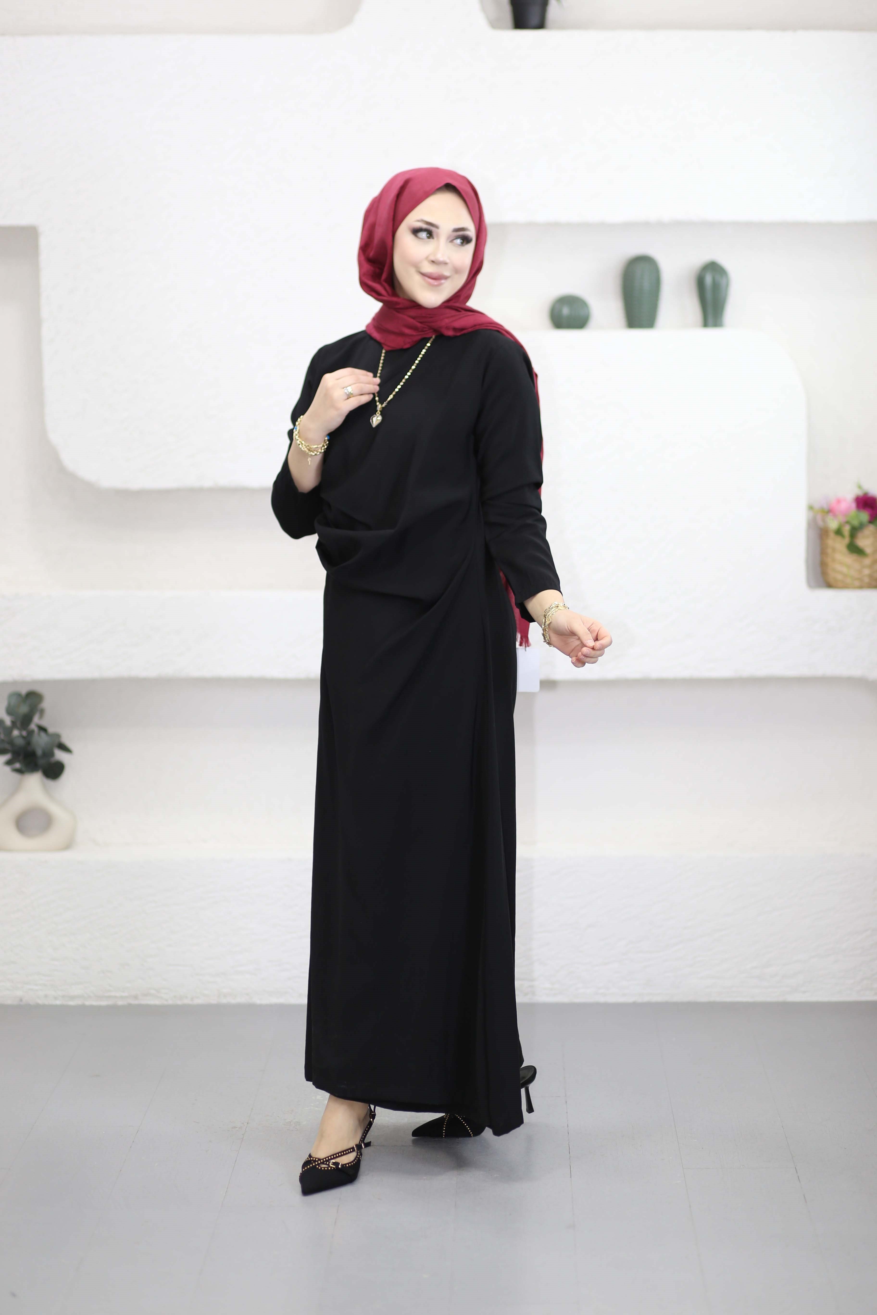 Anvelok Tokalı Elbise Siyah 4676