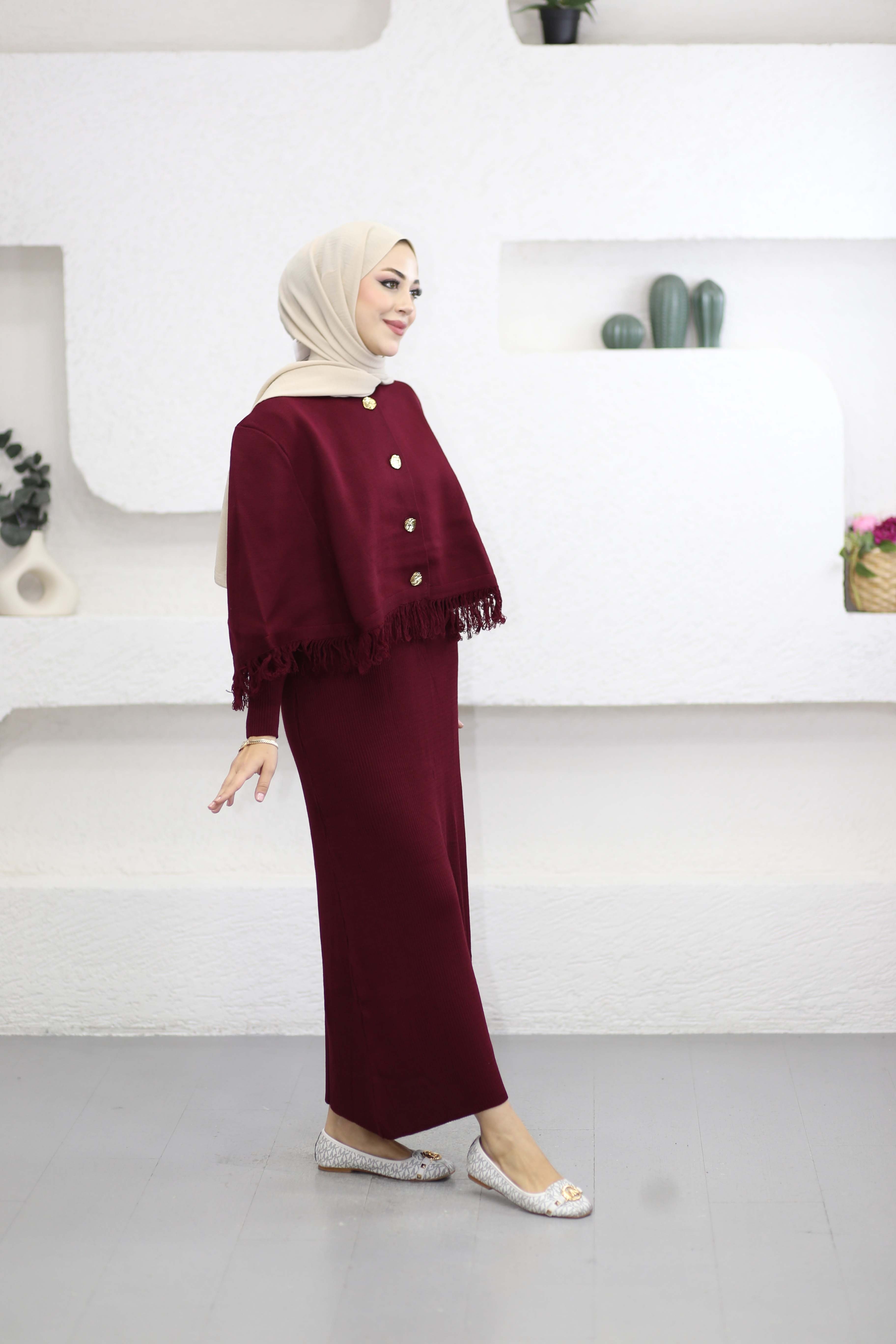 Saldo Ceketli Elbise Bordo 25880