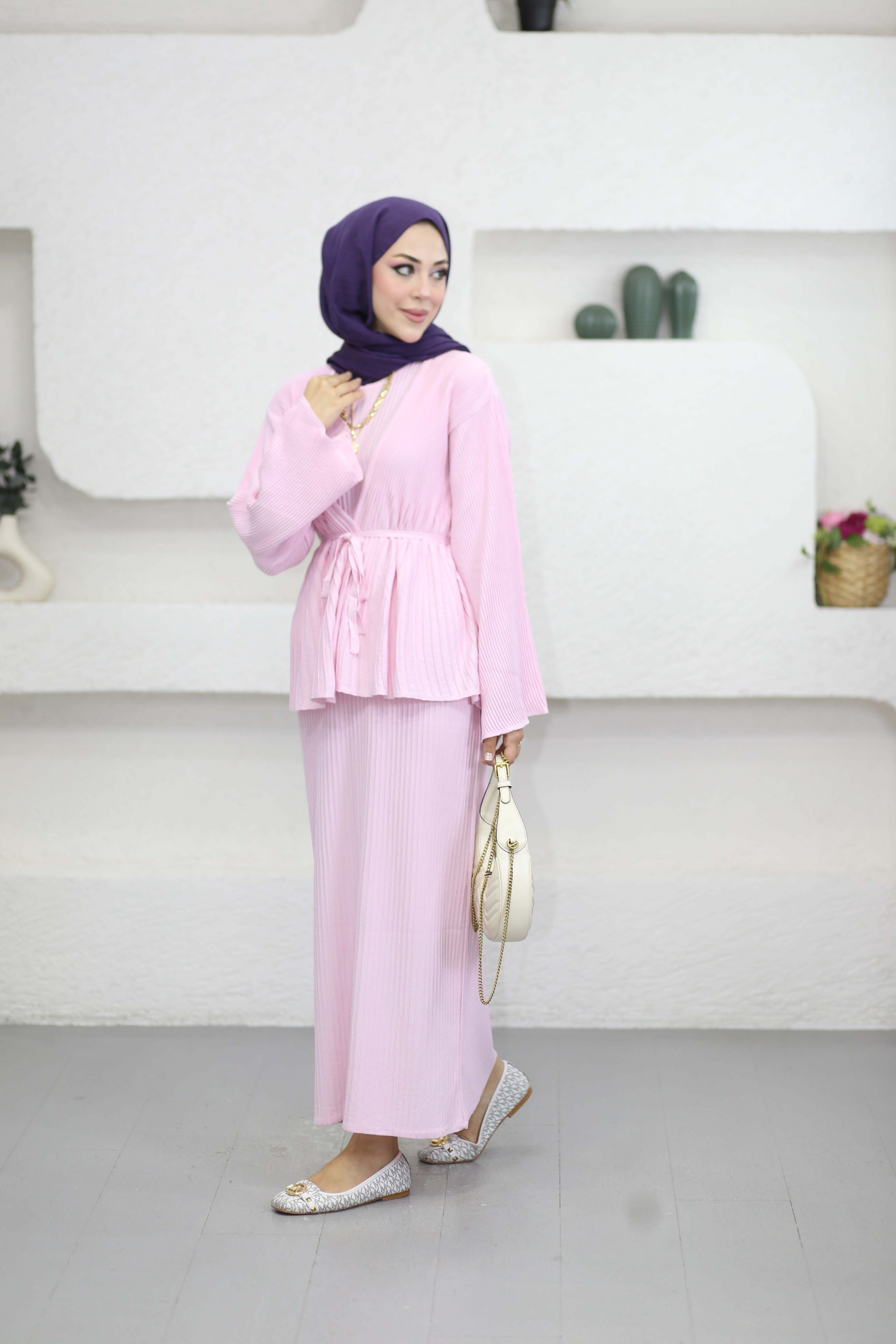 Hırkalı Fitilli Elbise Pembe 3012